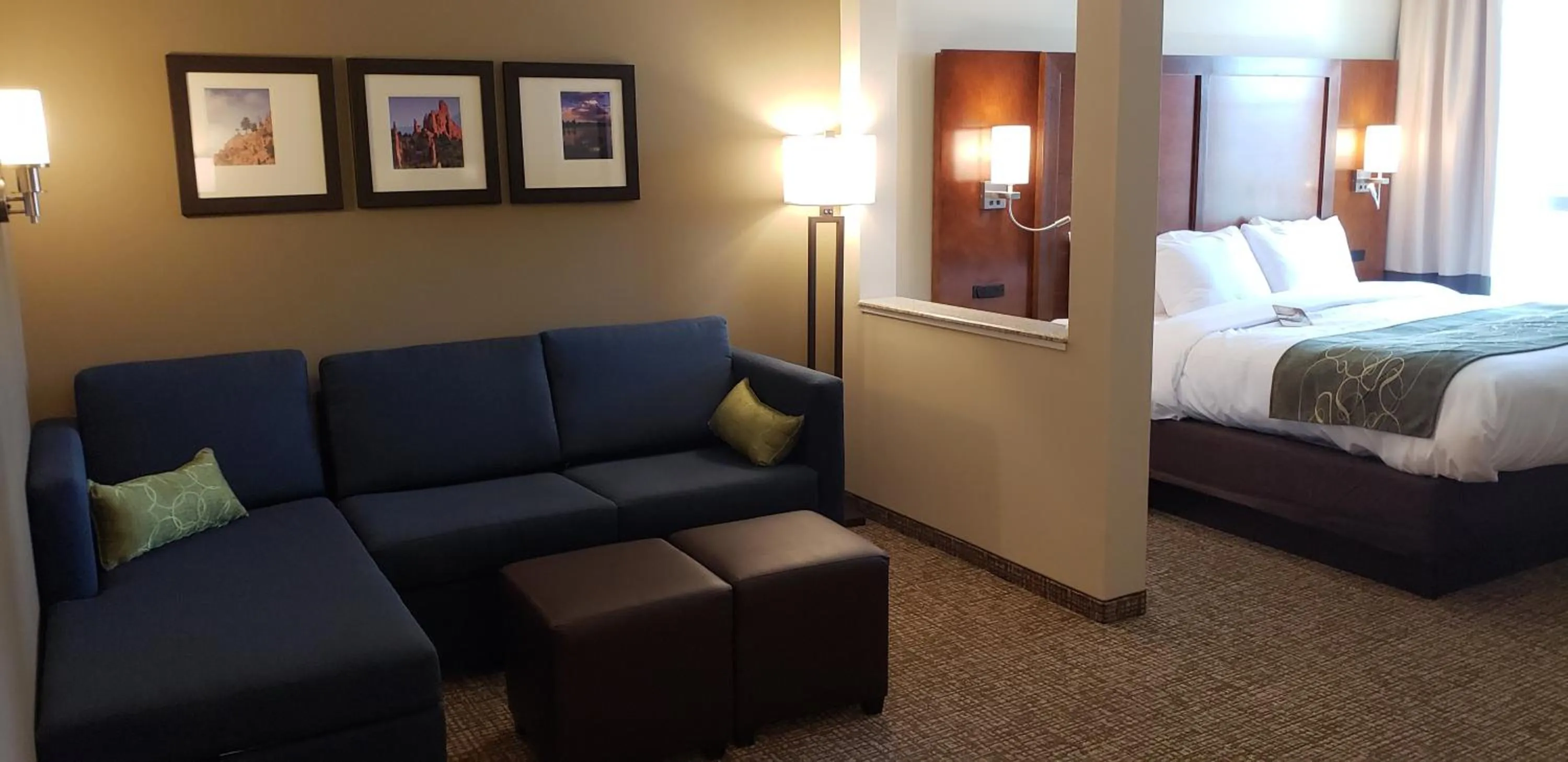 Living room, Bed in Comfort Suites Denver near Anschutz Medical Campus