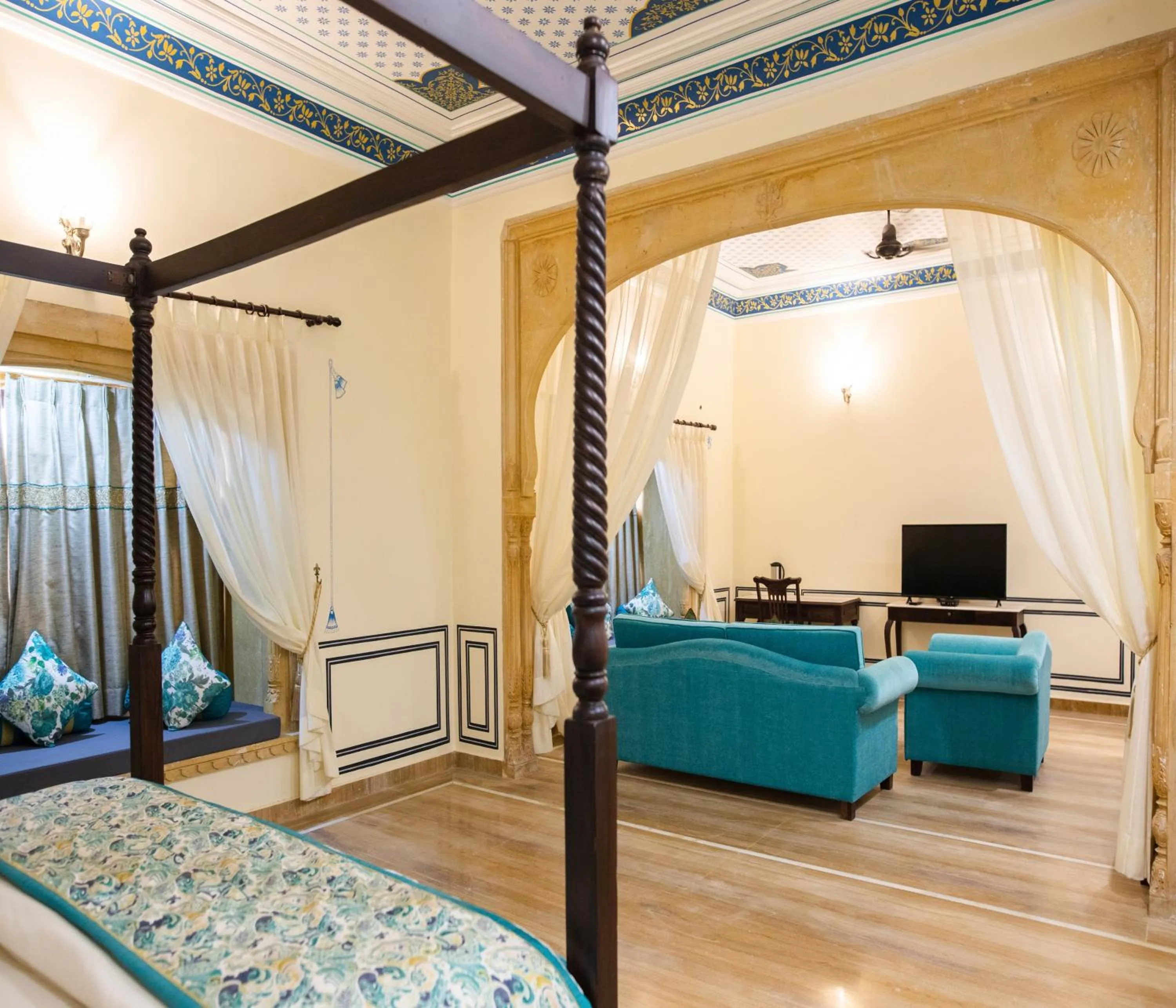 Seating area, Bed in SKK The Fern An Ecotel Hotel, Jaisalmer