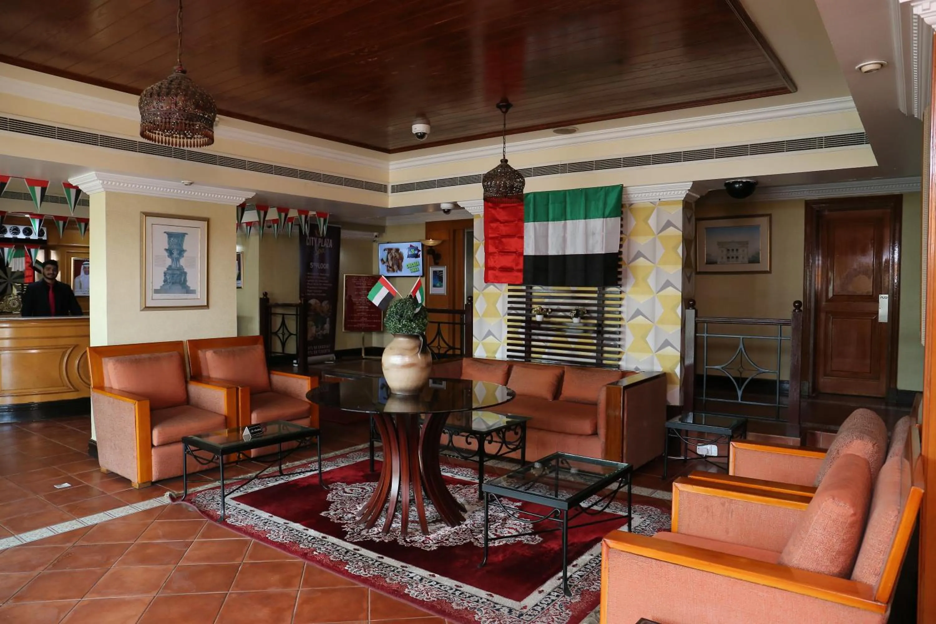 Seating area in City Plaza Hotel