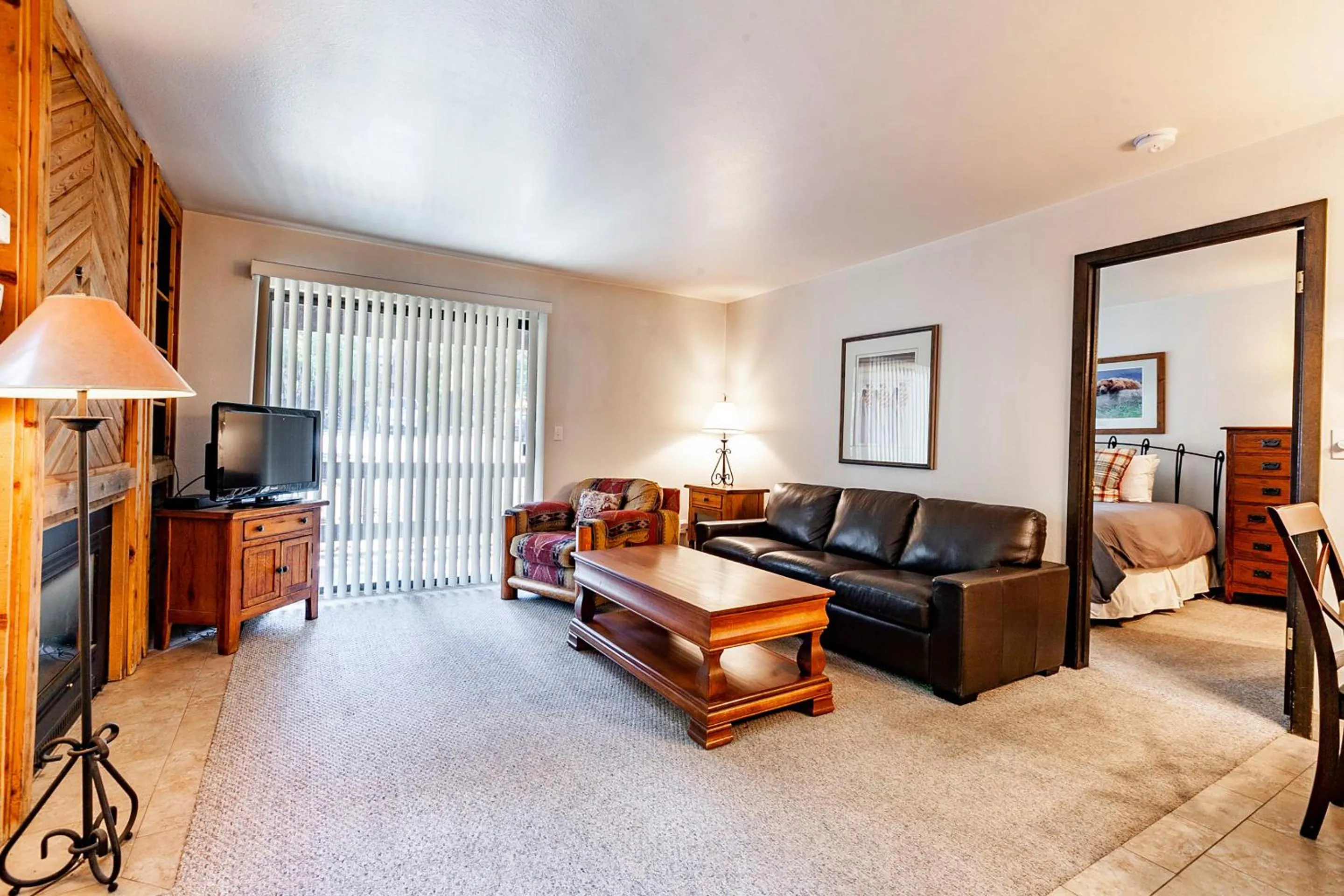 Living room, Bed in Red Pine Condominiums by All Seasons Resort Lodging
