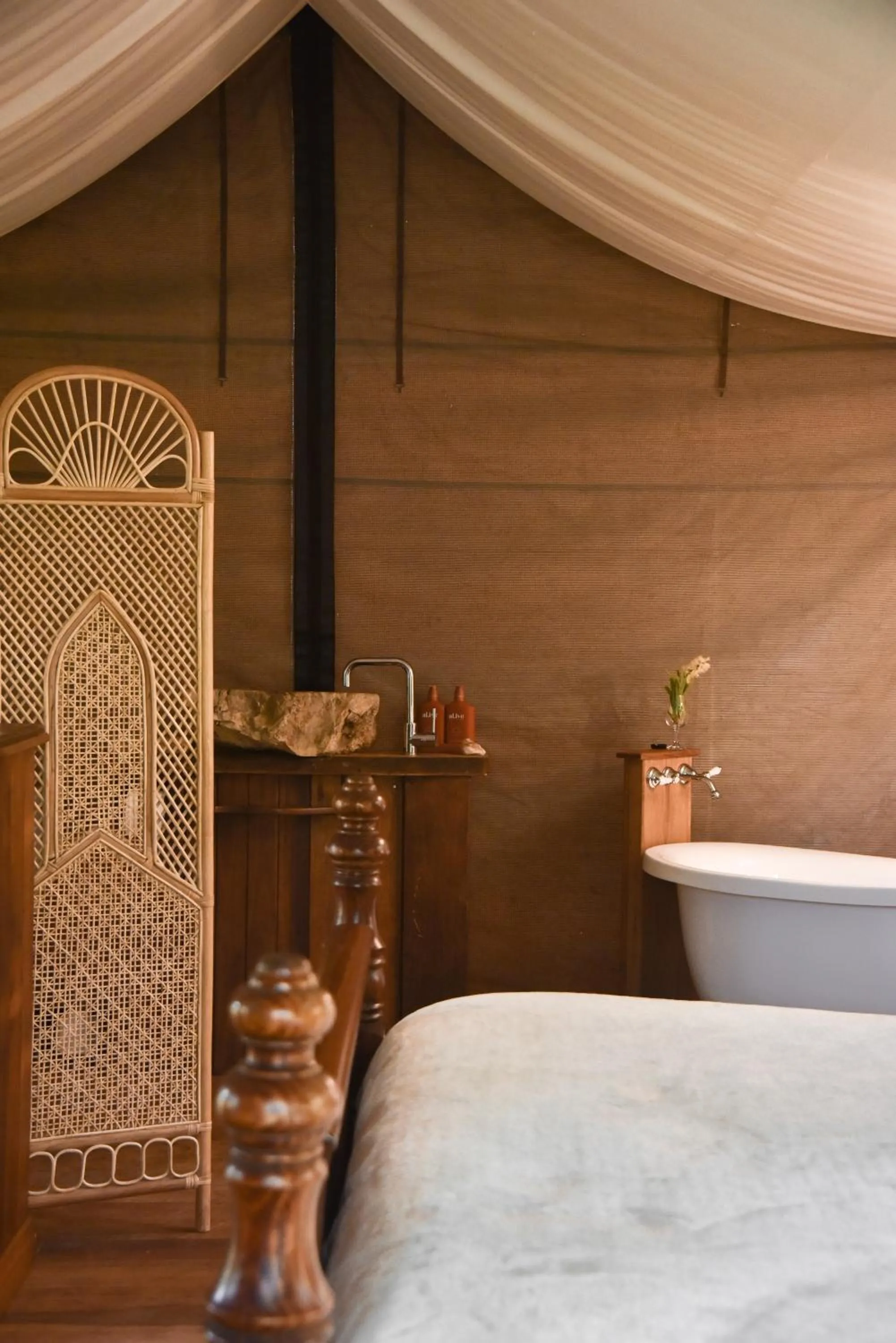 Bed in Silk Pavilions Glamping