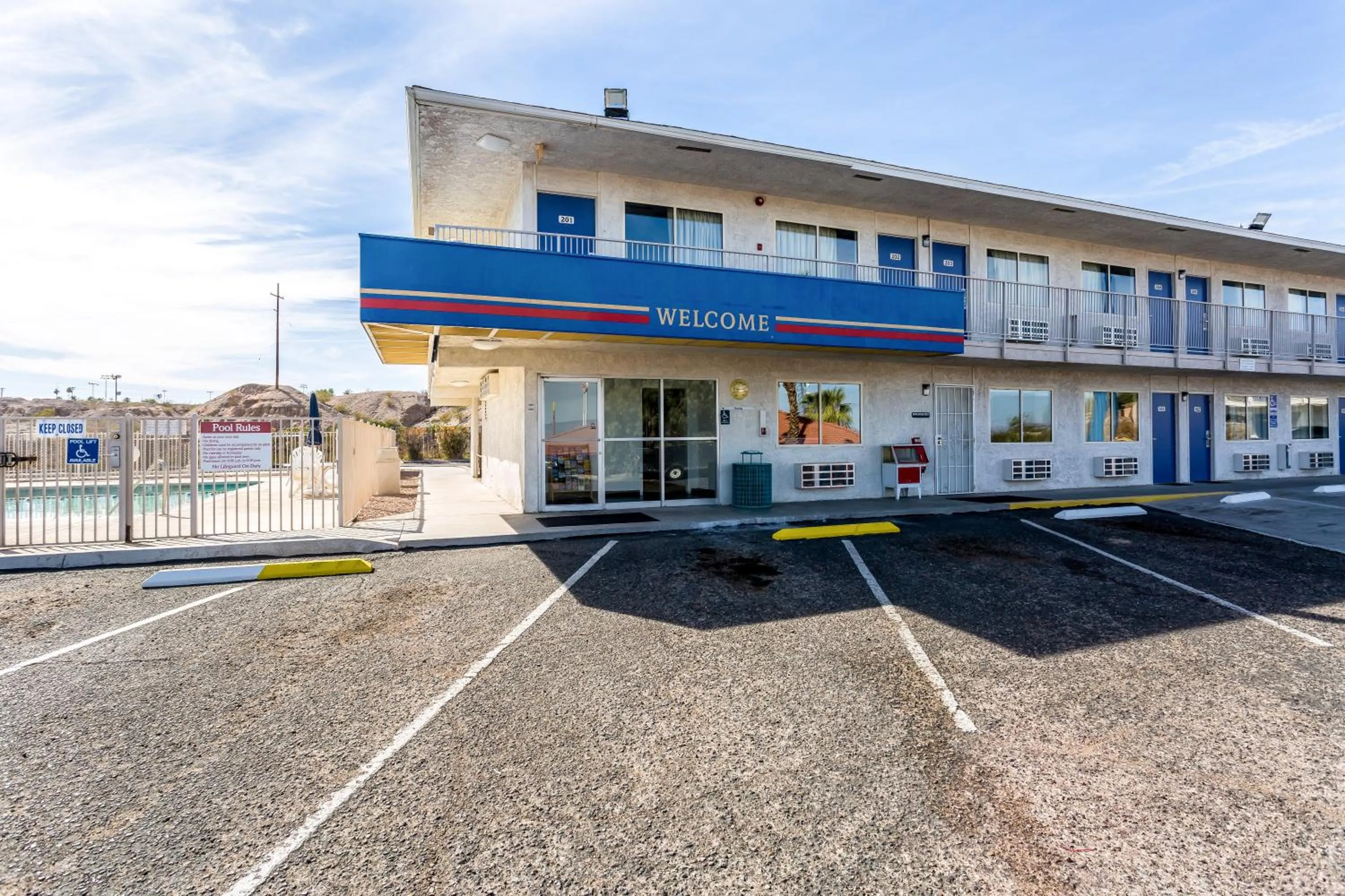 Facade/entrance in Motel 6-Needles, CA