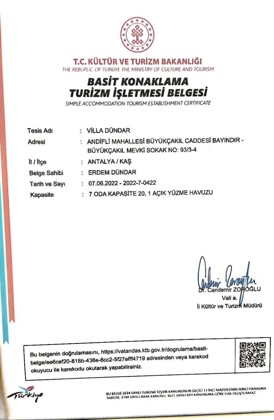 Logo/Certificate/Sign in Villa Dundar - Kas Apartments