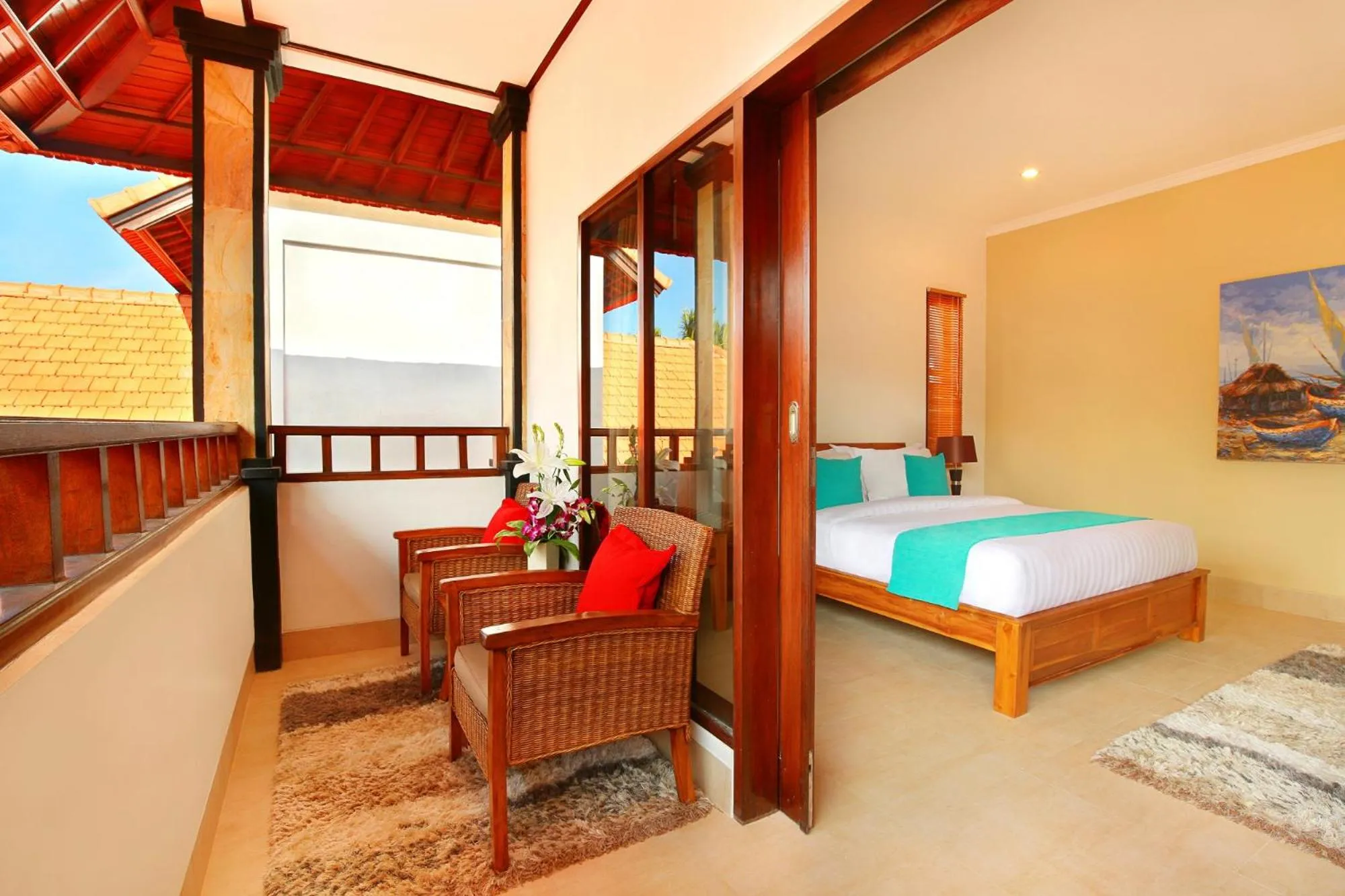 Balcony/Terrace, Bed in De Liza Villa Seminyak Beachside By Bali Asia Villa