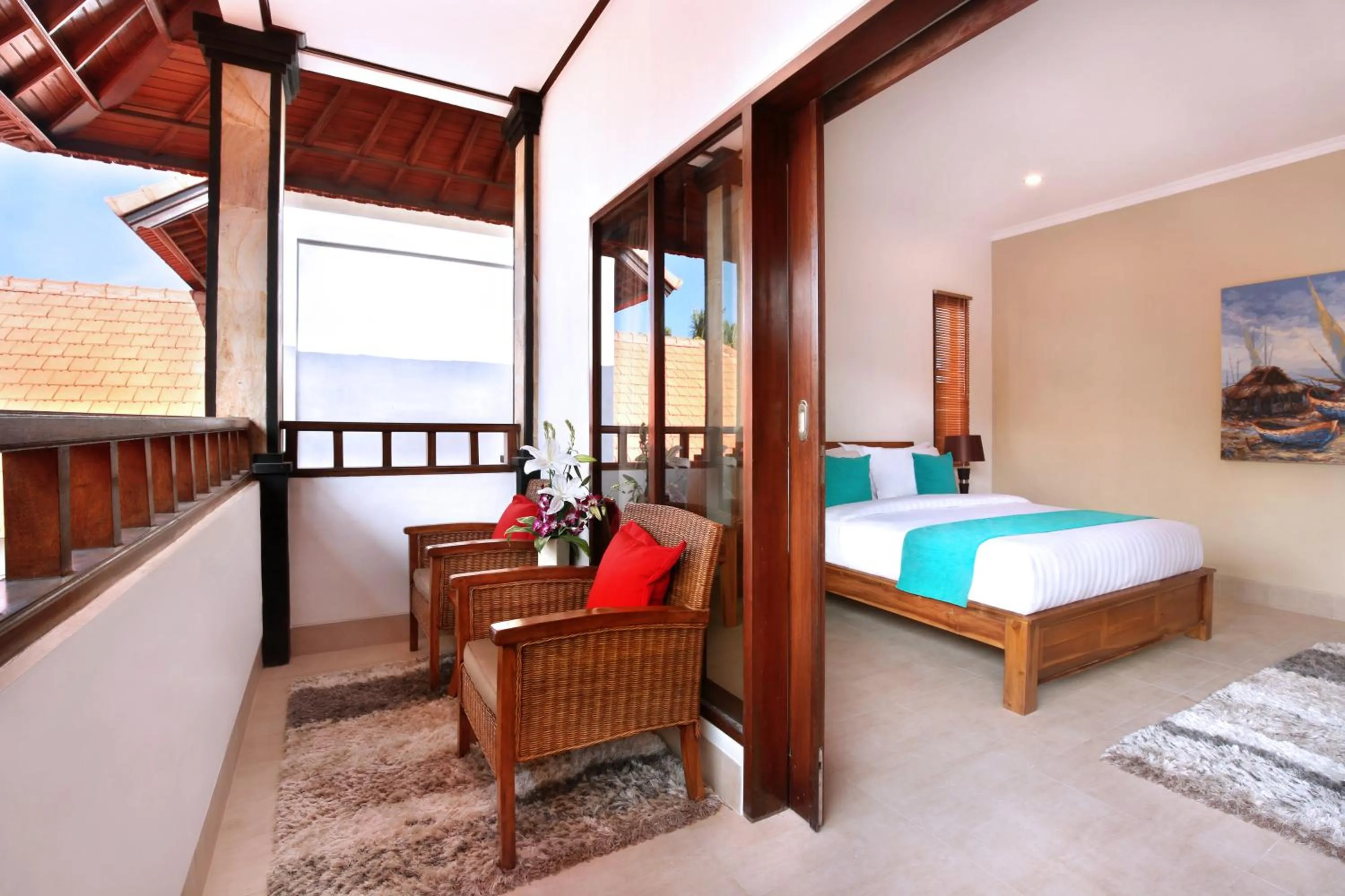 Balcony/Terrace, Bed in De Liza Villa Seminyak Beachside By Bali Asia Villa