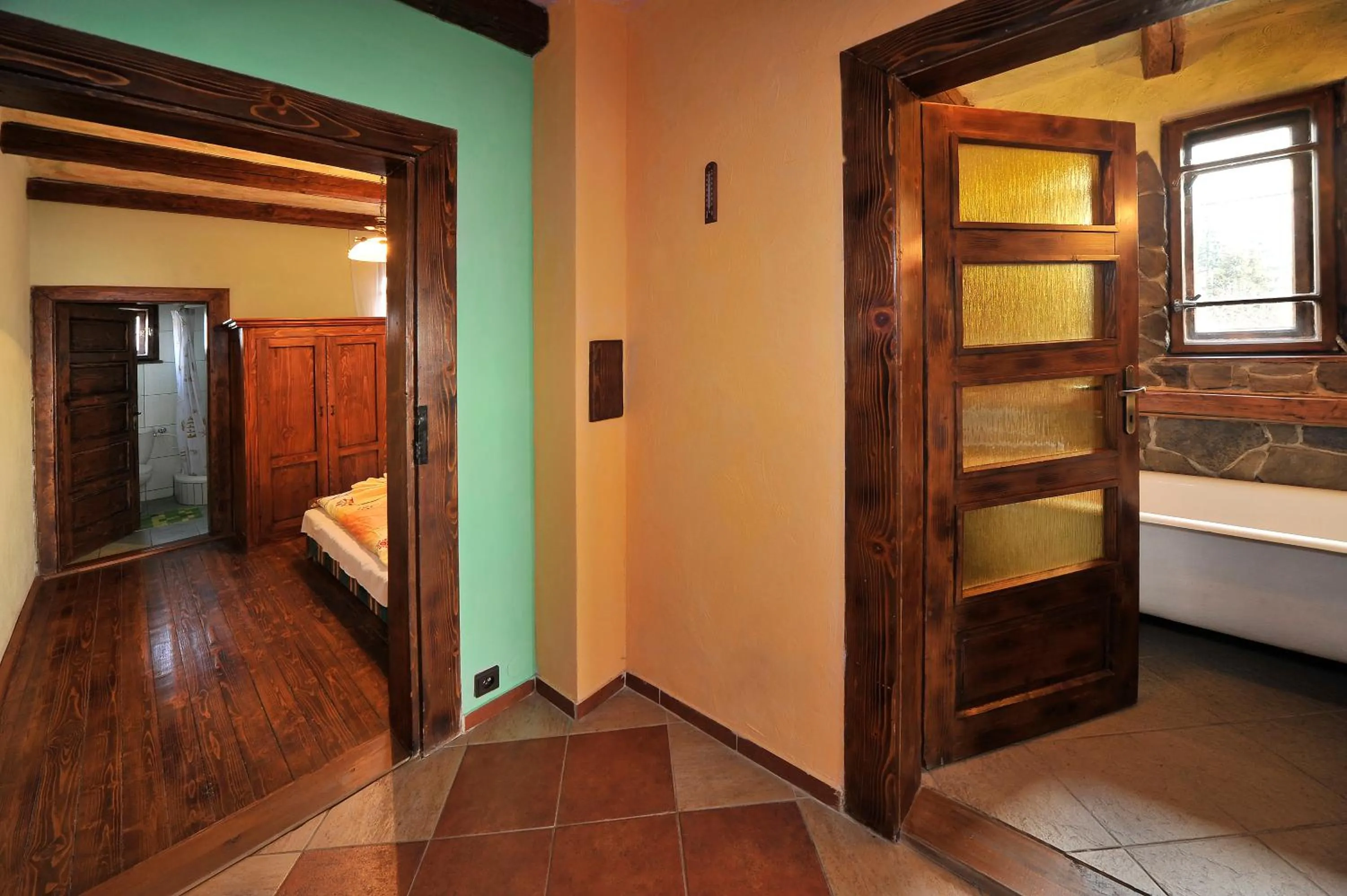 Bathroom, Bed in Apartmány Village