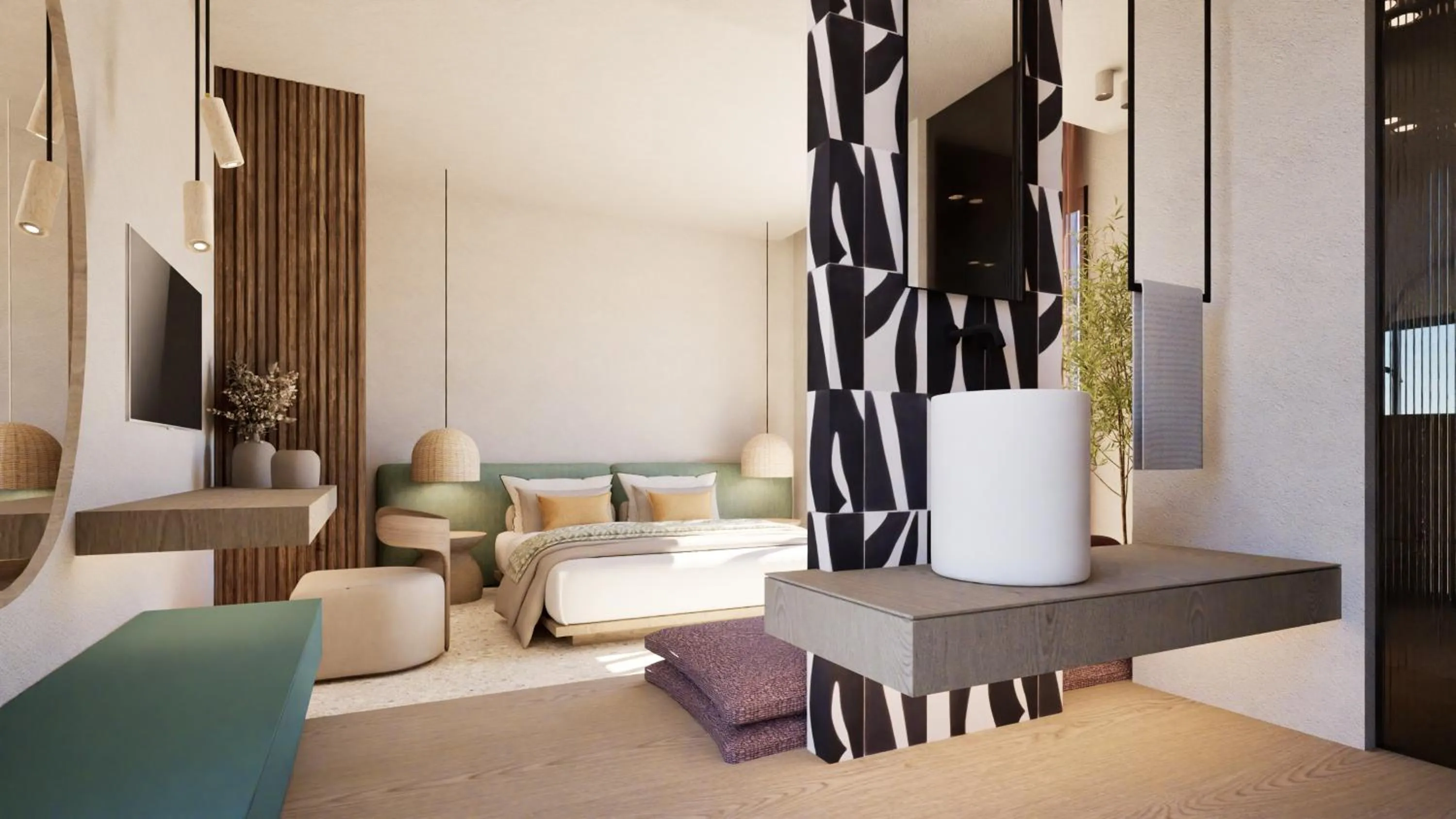 Bed in Pefkos Beach Studios & Apartments