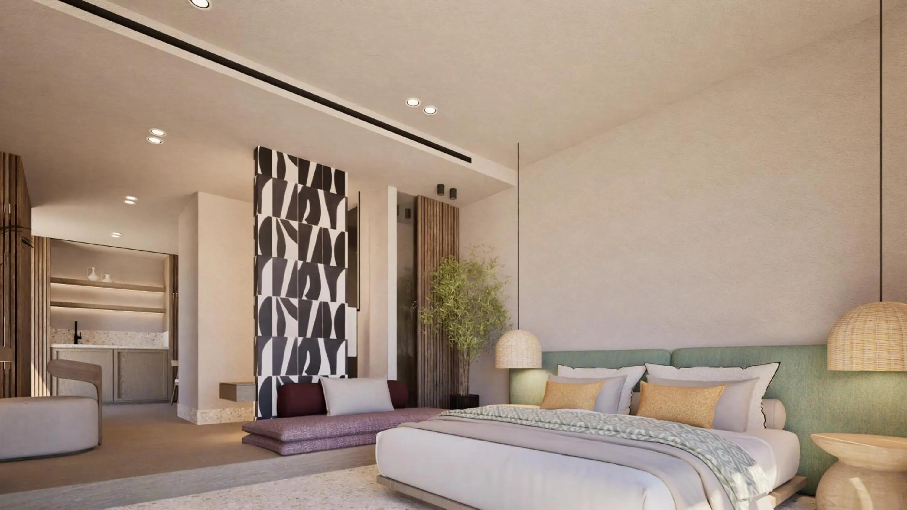 Bed in Pefkos Beach Studios & Apartments