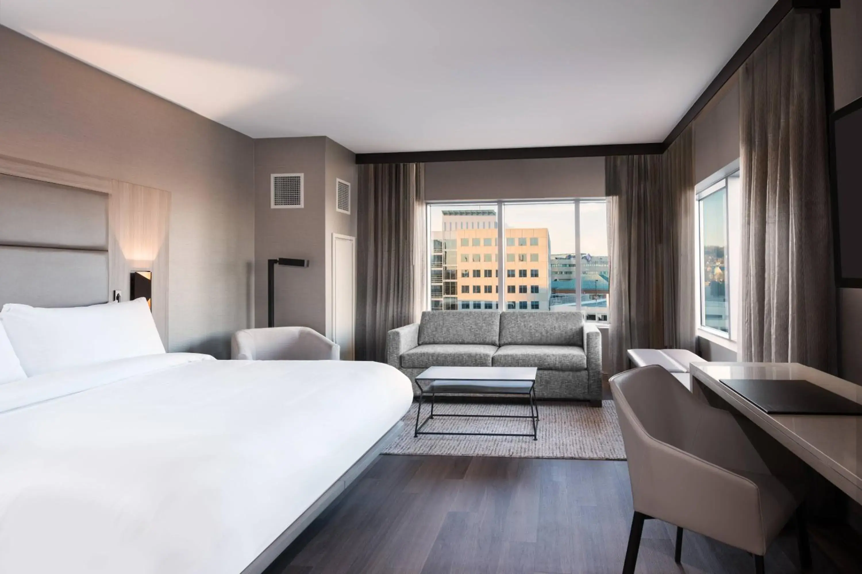 Corner King Guest Room with Sofa Bed and City View in AC Hotel by Marriott Worcester Corner King Guest Room with Sofa Bed and City View in AC Hotel by Marriott Worcester