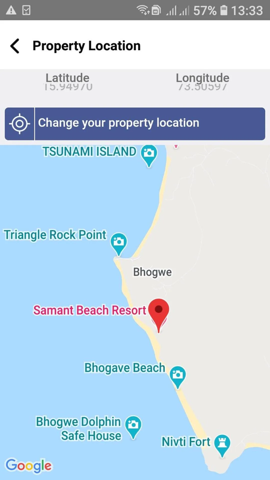 Location in Samant Beach Resort