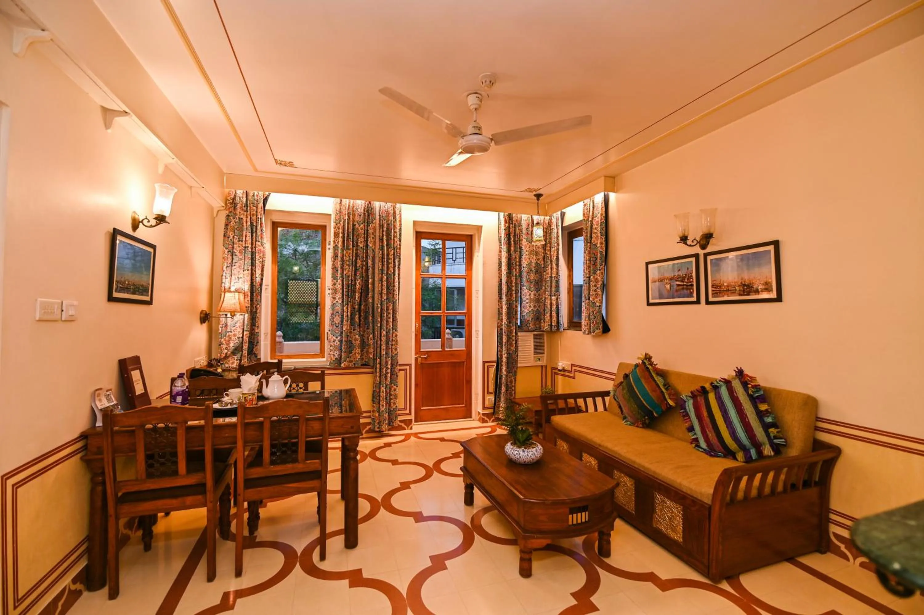 Seating area in Om Niwas Suite Hotel