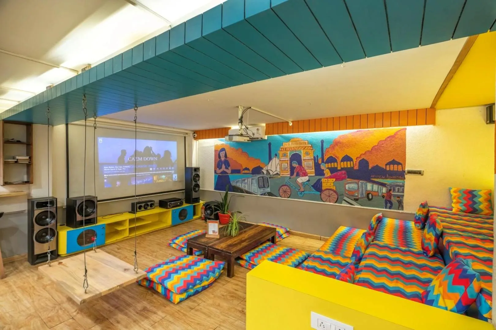 Seating area in goSTOPS Delhi - Private Rooms & Dorms