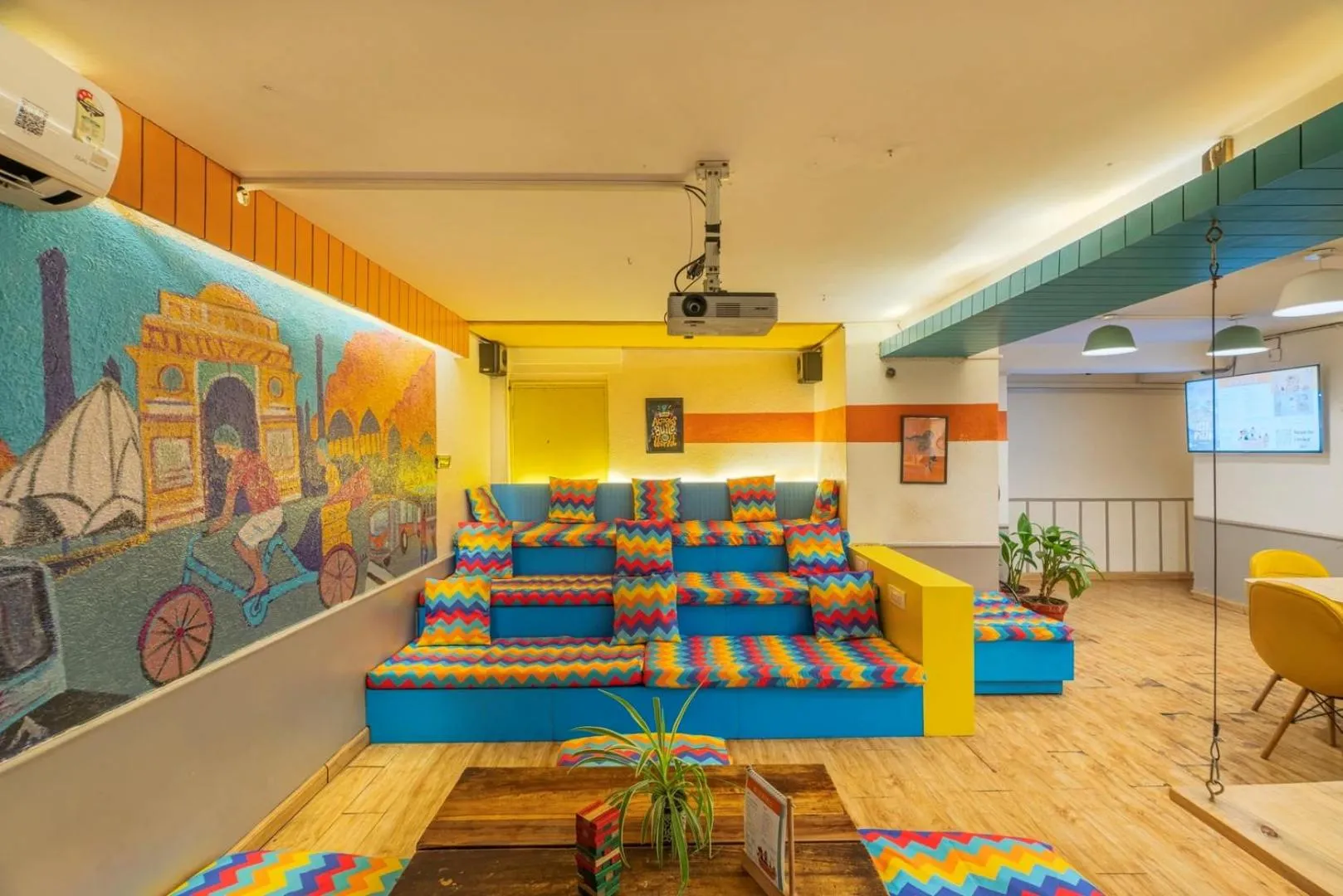 Seating area in goSTOPS Delhi - Private Rooms & Dorms