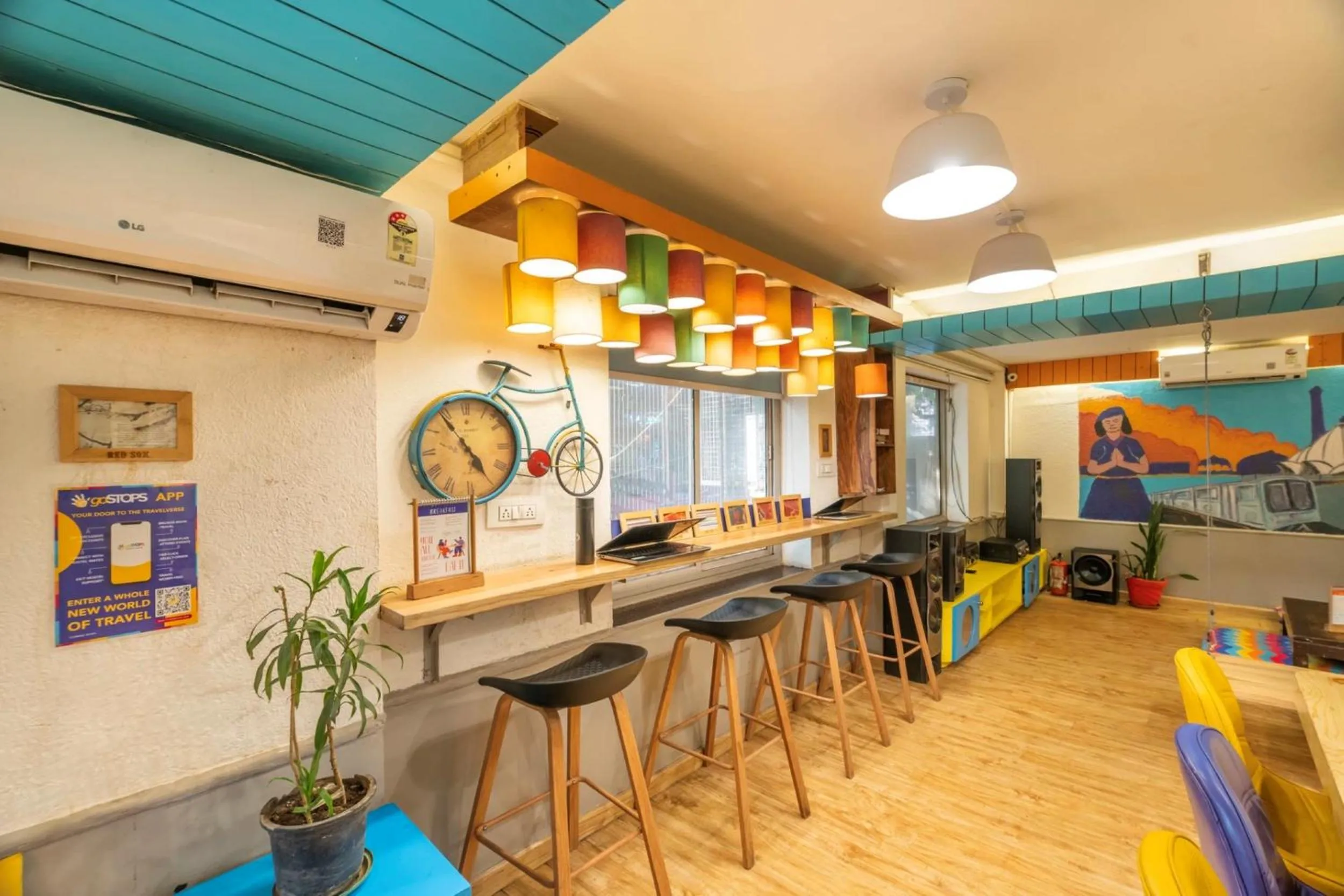 Seating area in goSTOPS Delhi - Private Rooms & Dorms