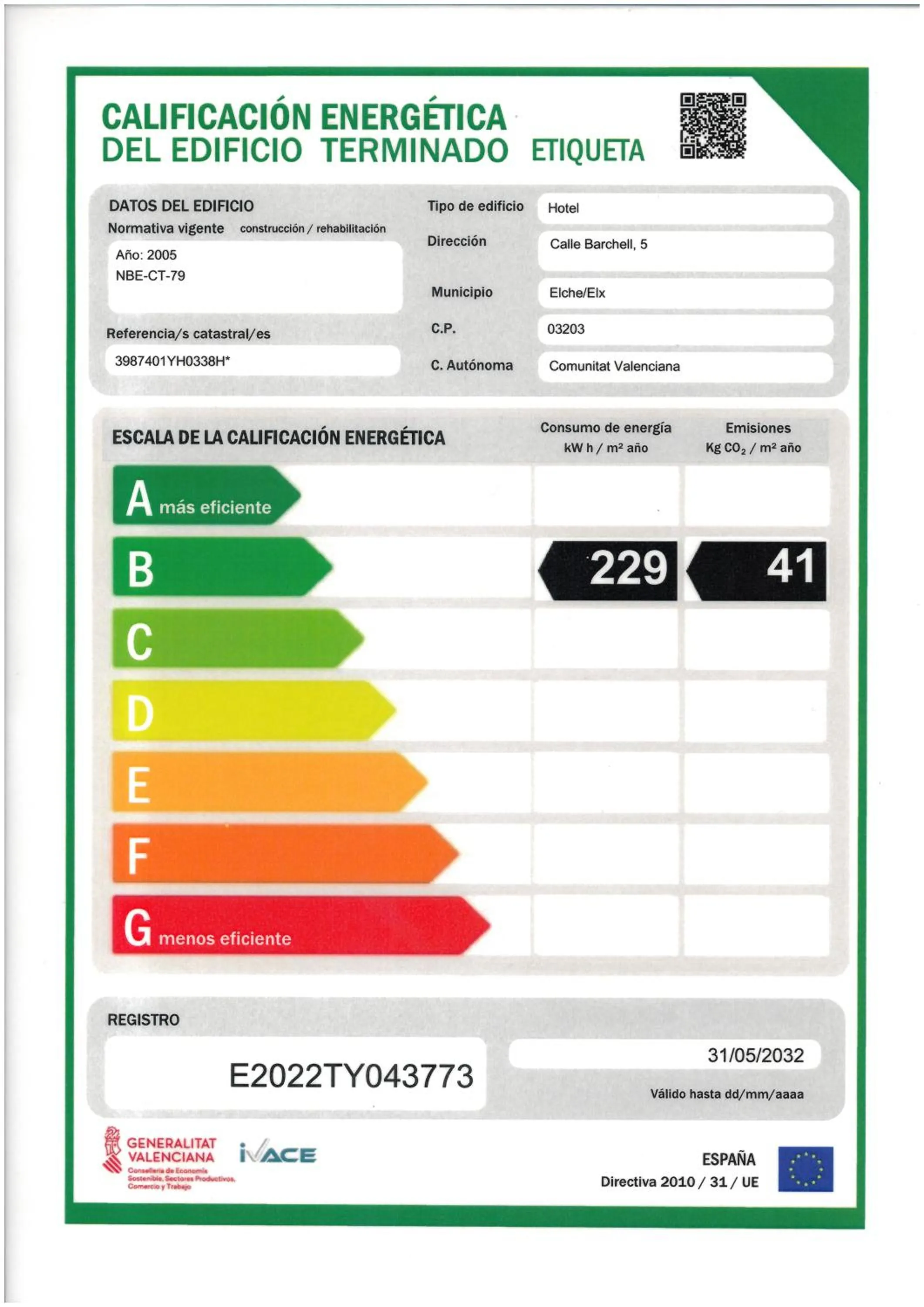 Certificate/Award in Ibis Elche