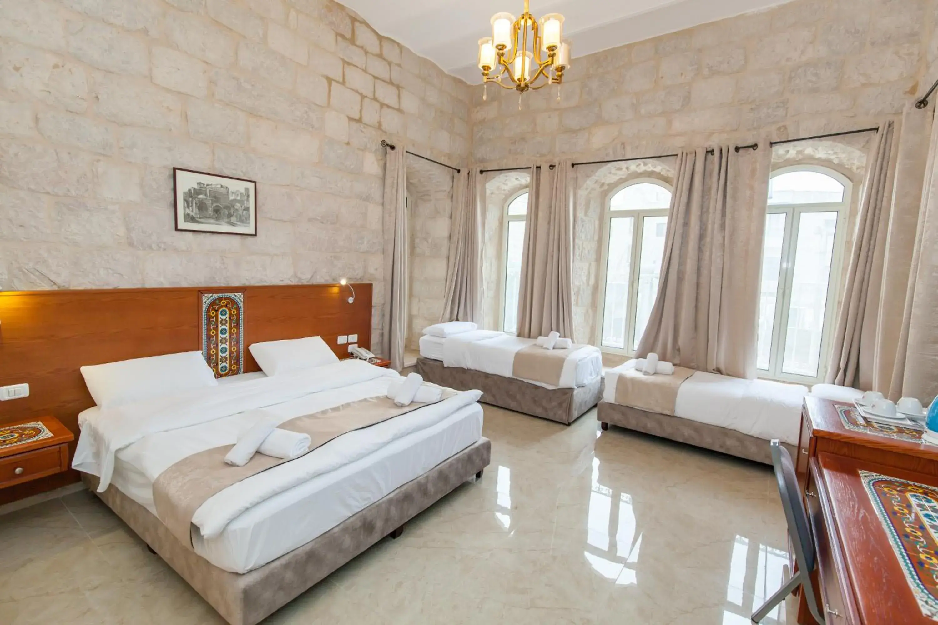 Family Room (1 Double Bed + 3 Single Beds) in Azzahra Boutique Hotel & Restaurant - Jerusalem Family Room (1 Double Bed + 3 Single Beds) in Azzahra Boutique Hotel & Restaurant - Jerusalem