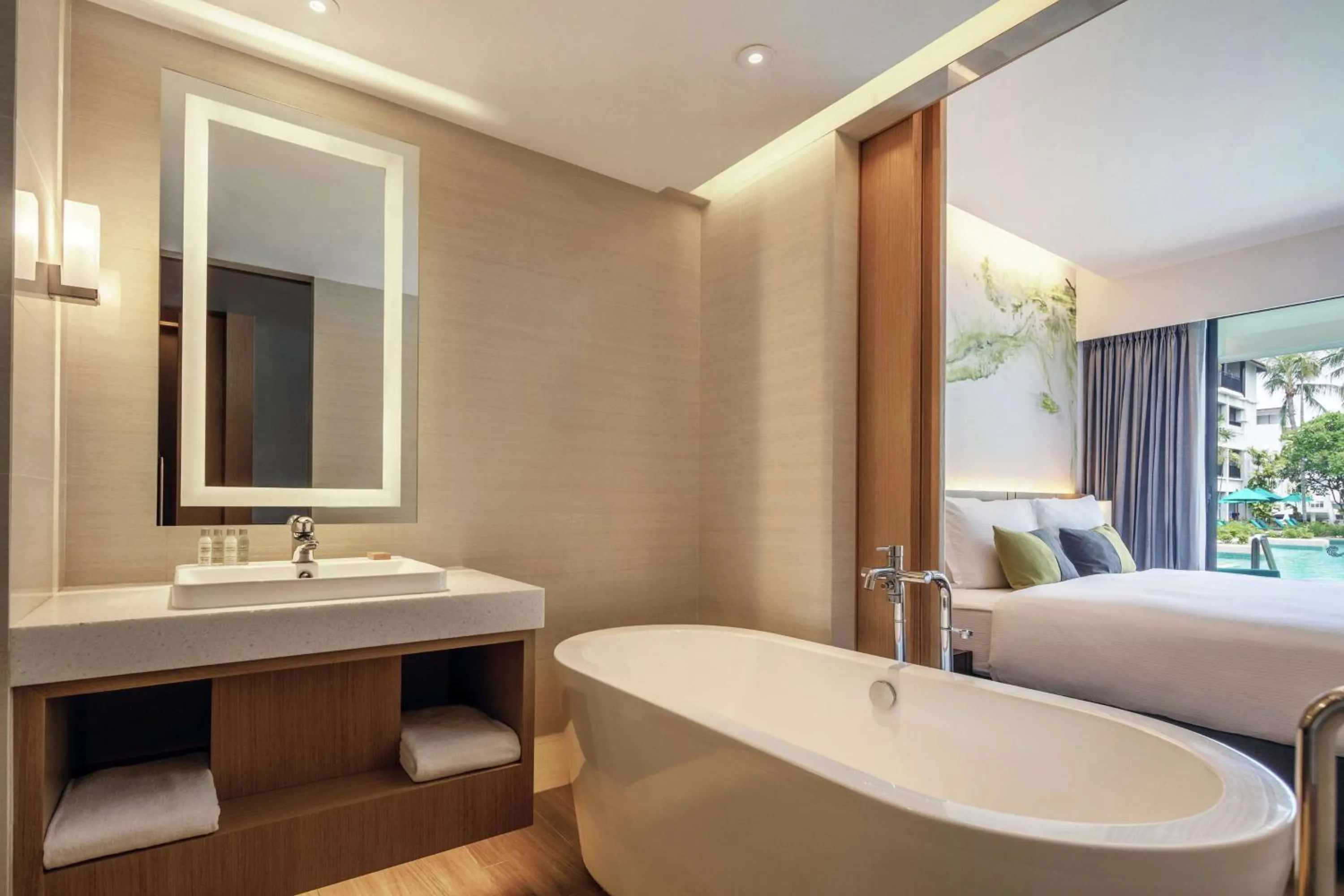 Bathroom, Bed in DoubleTree by Hilton Phuket Banthai Resort