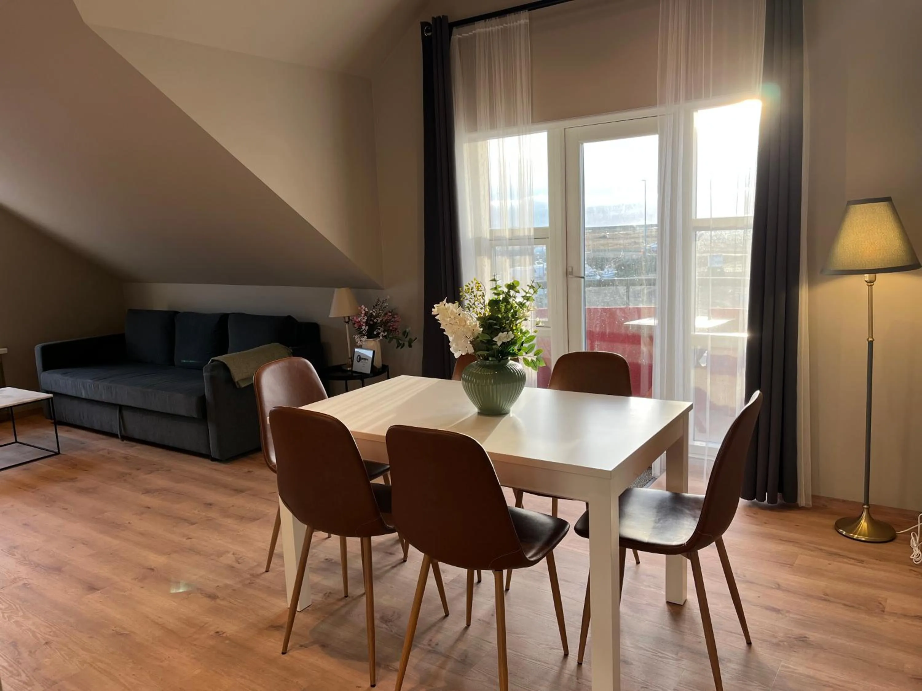 Seating area in Guesthouse Hvammur by the Harbour