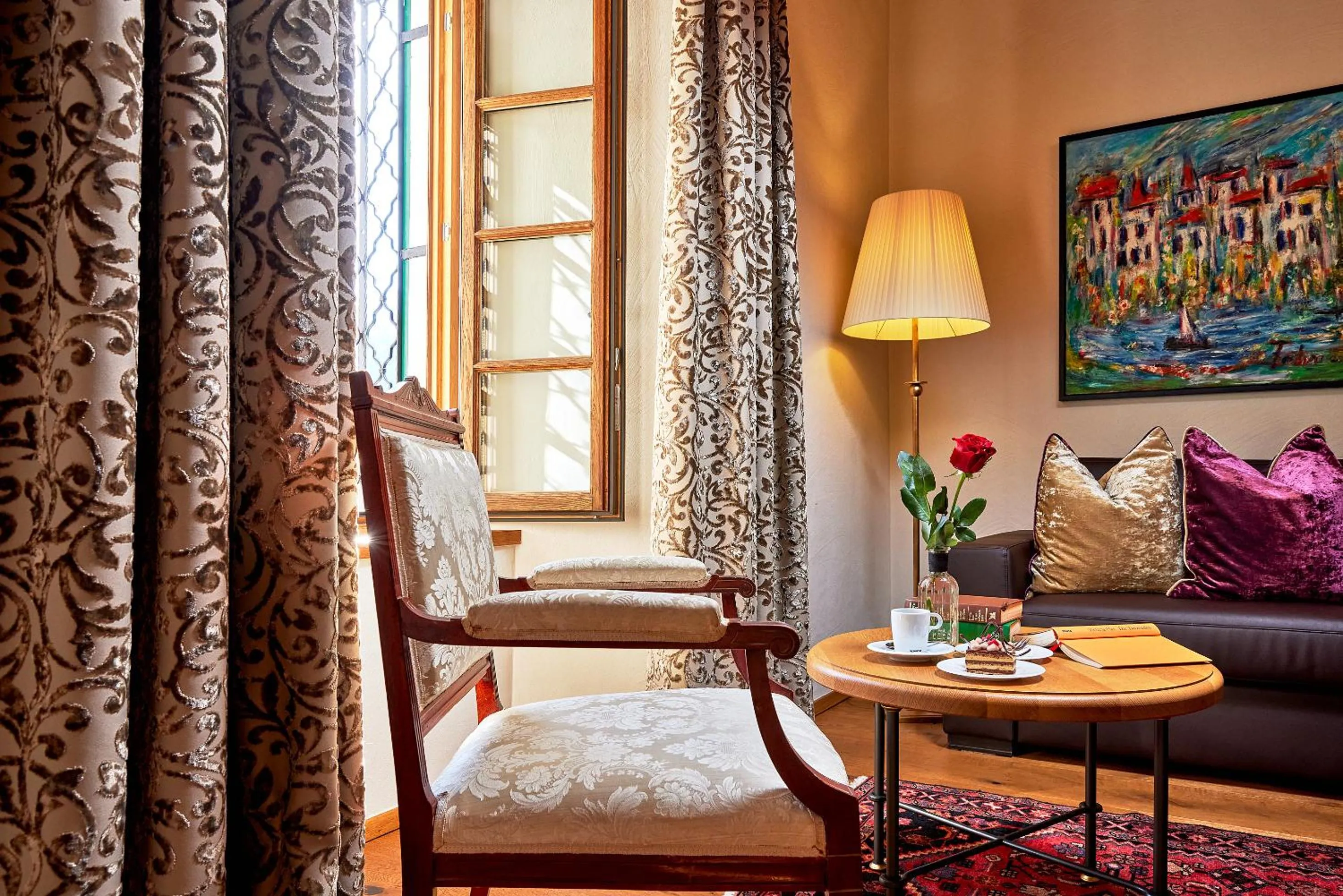 Seating area, Bed in Hotel Schloss Mittersill