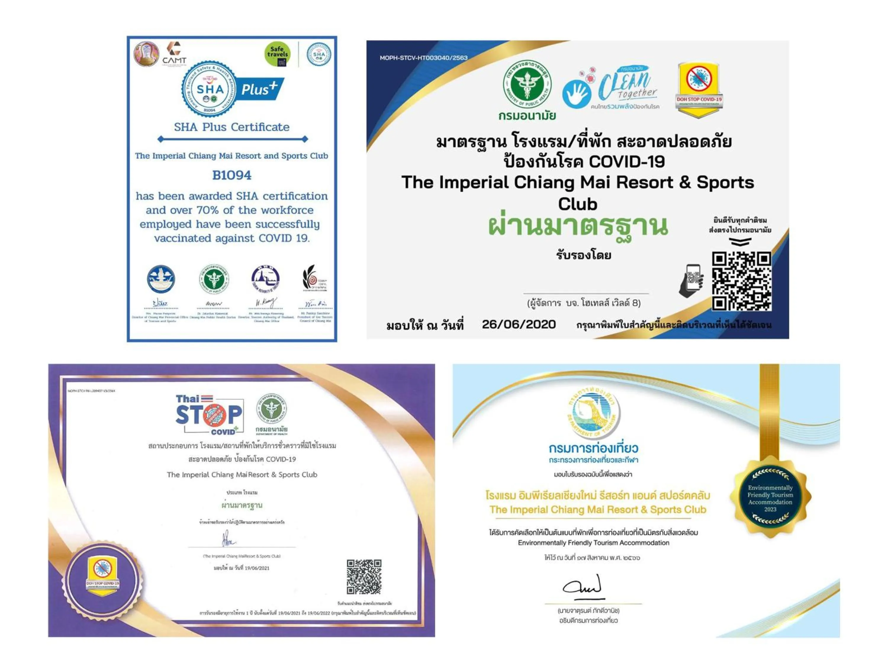 Certificate/Award in The Imperial Chiang Mai Resort & Sports Club