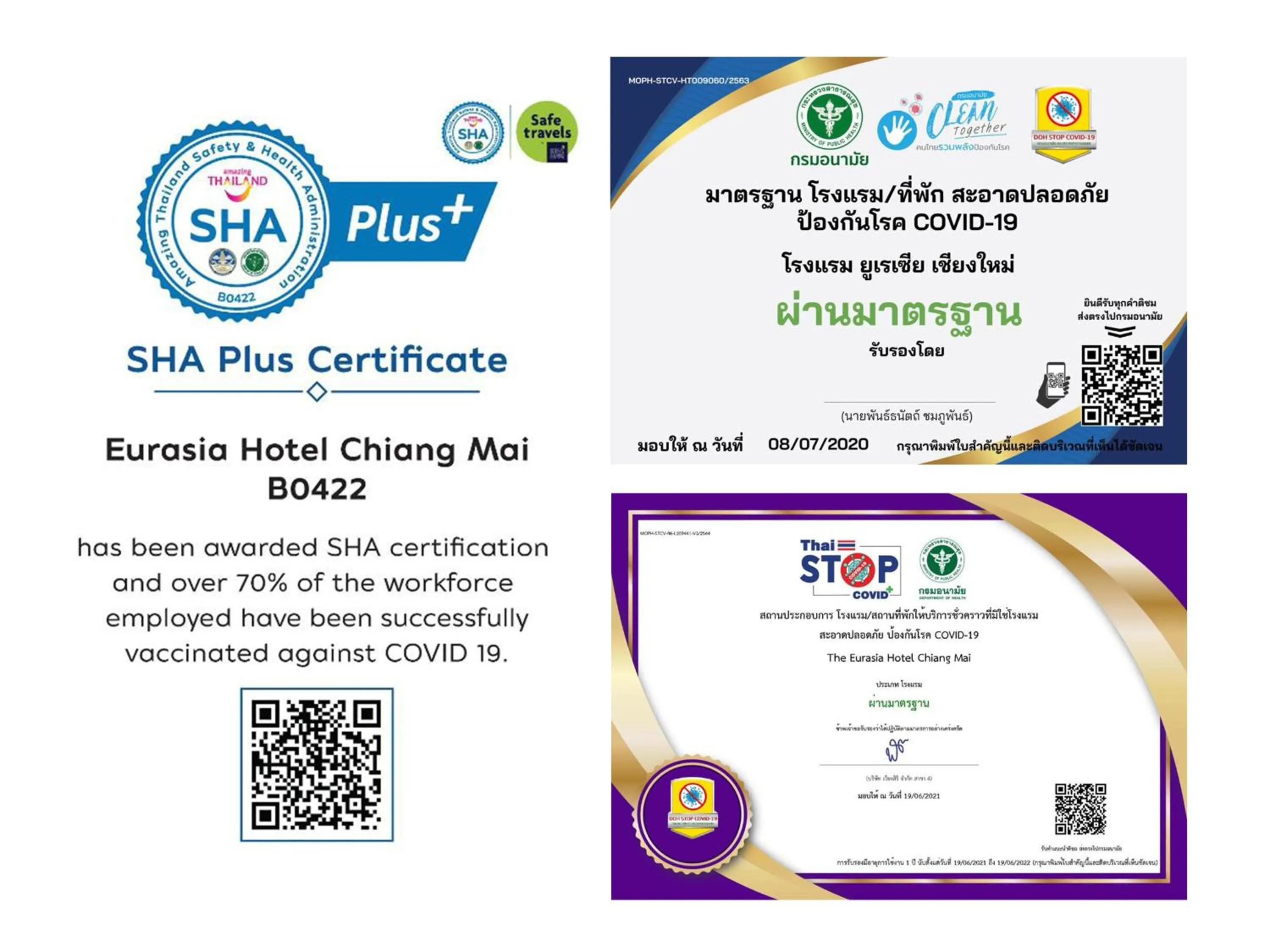 Certificate/Award in Eurasia Chiang Mai Hotel