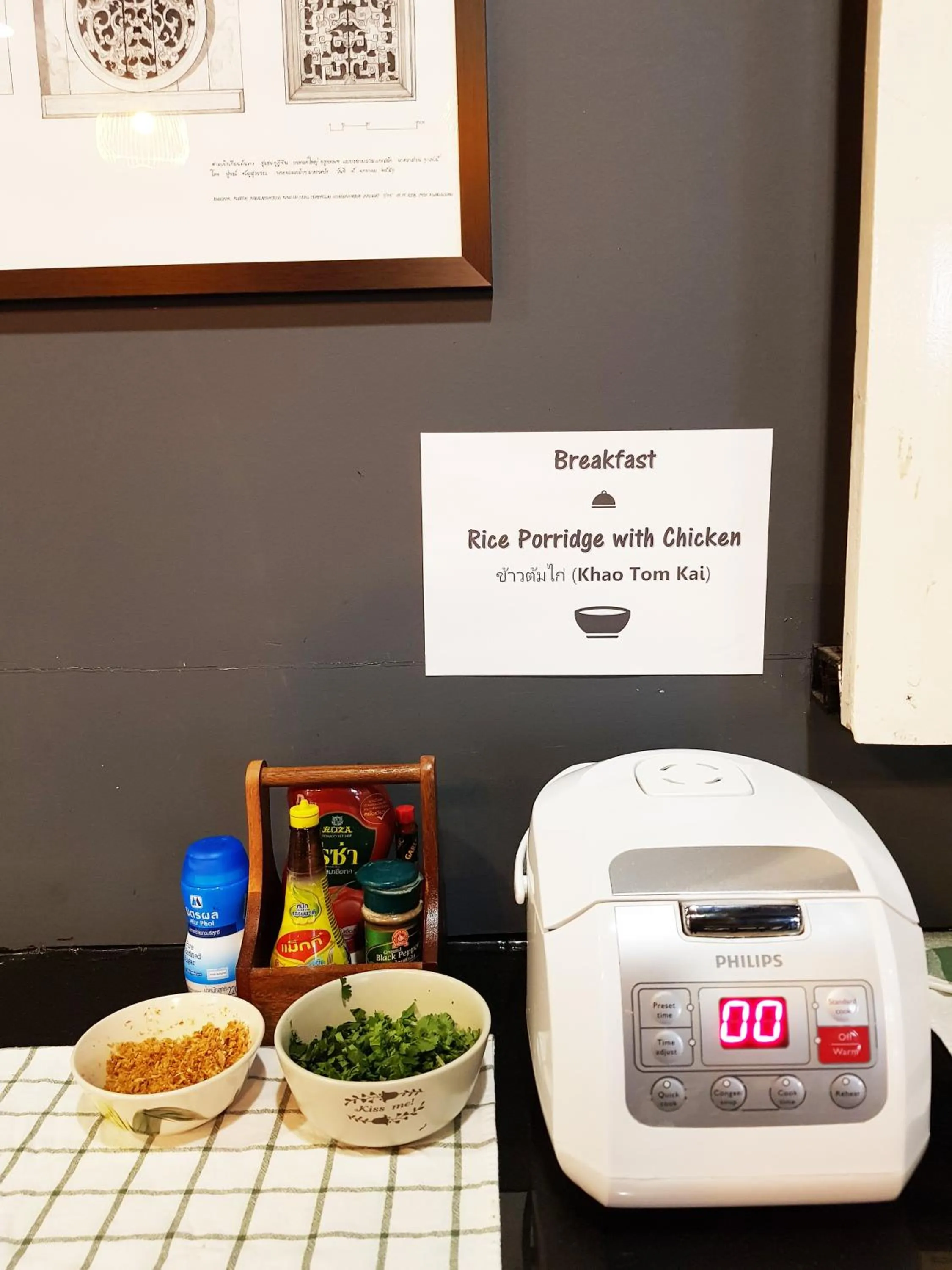 Asian breakfast in CLOUD on Saladaeng Silom Hostel Bangkok