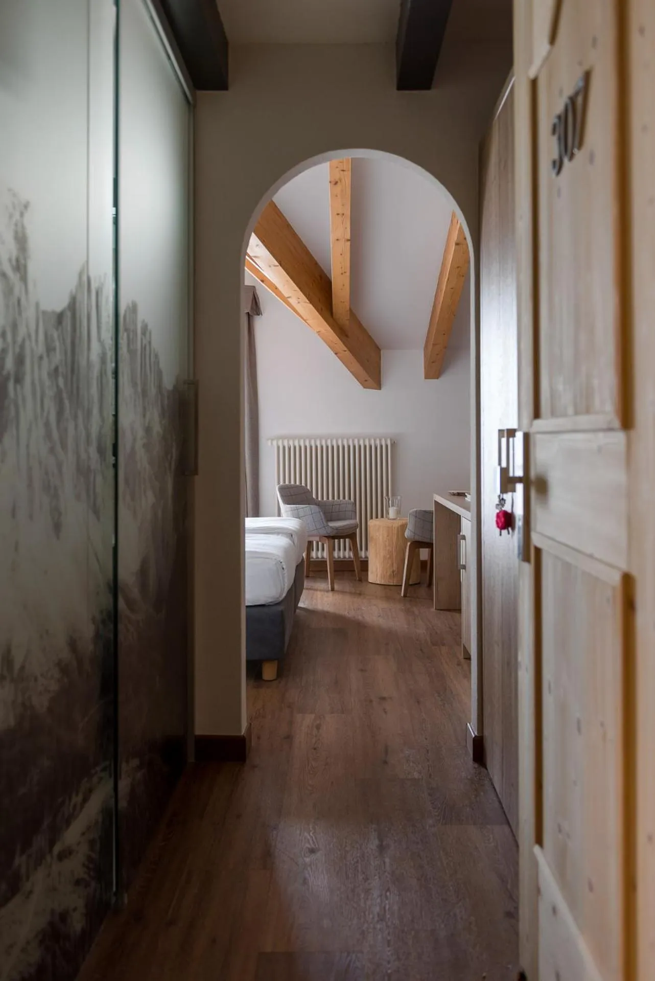 Decorative detail, Bed in X Alp Hotel