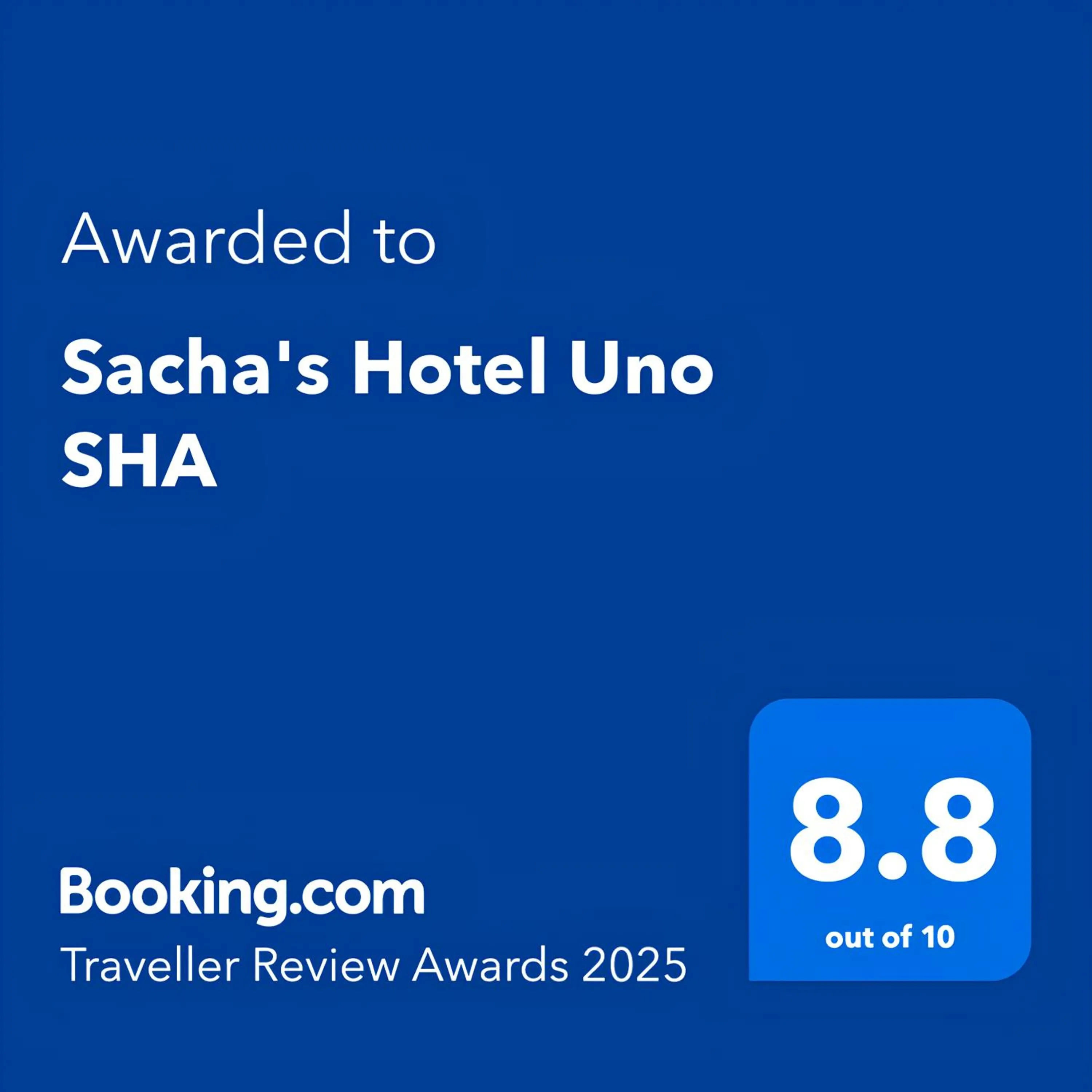 Certificate/Award in Sacha's Hotel Uno