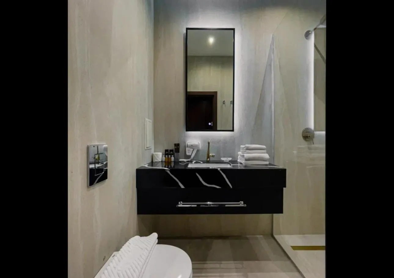 Bathroom, Bed in Kazakhstan Hotel