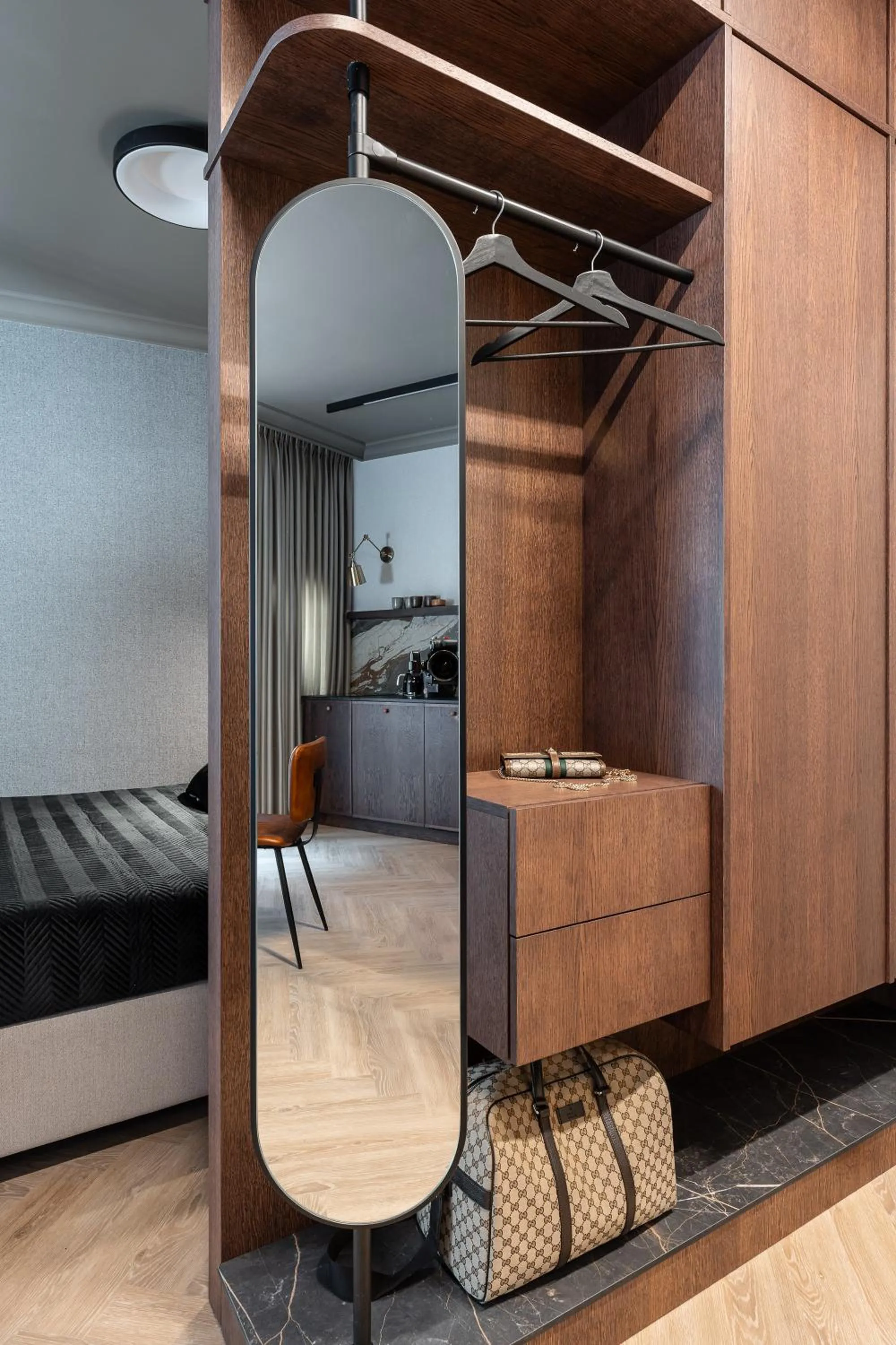 wardrobe, Bed in Lavoo Boutique Apartments