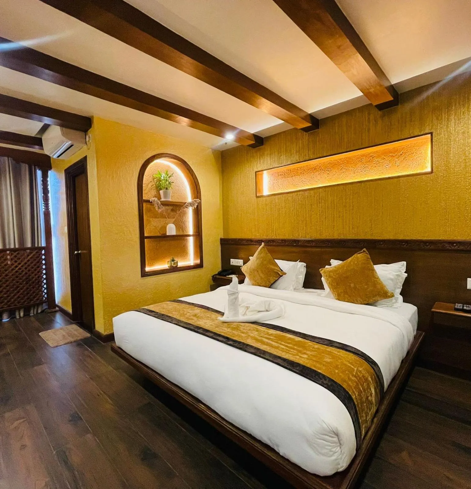 Bedroom, Bed in Timber House by Tara Group