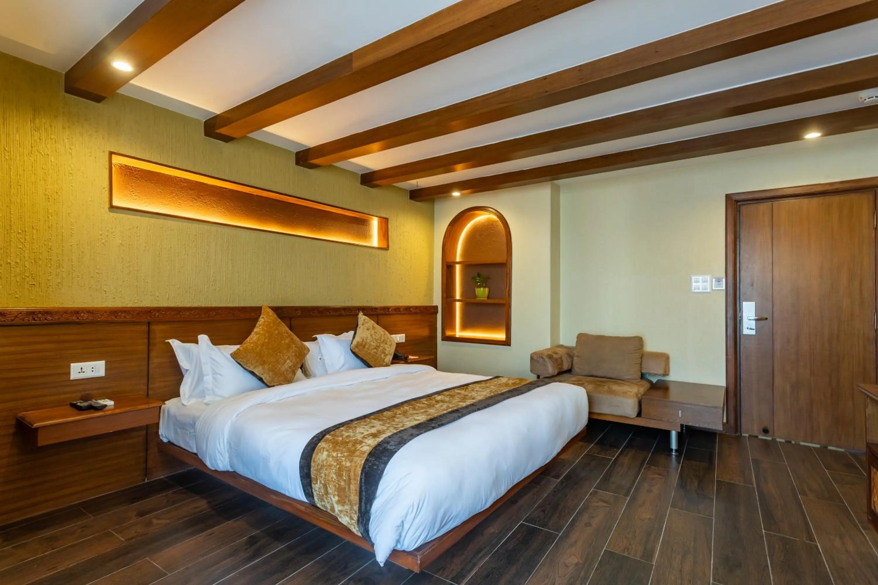 Bedroom, Bed in Timber House by Tara Group