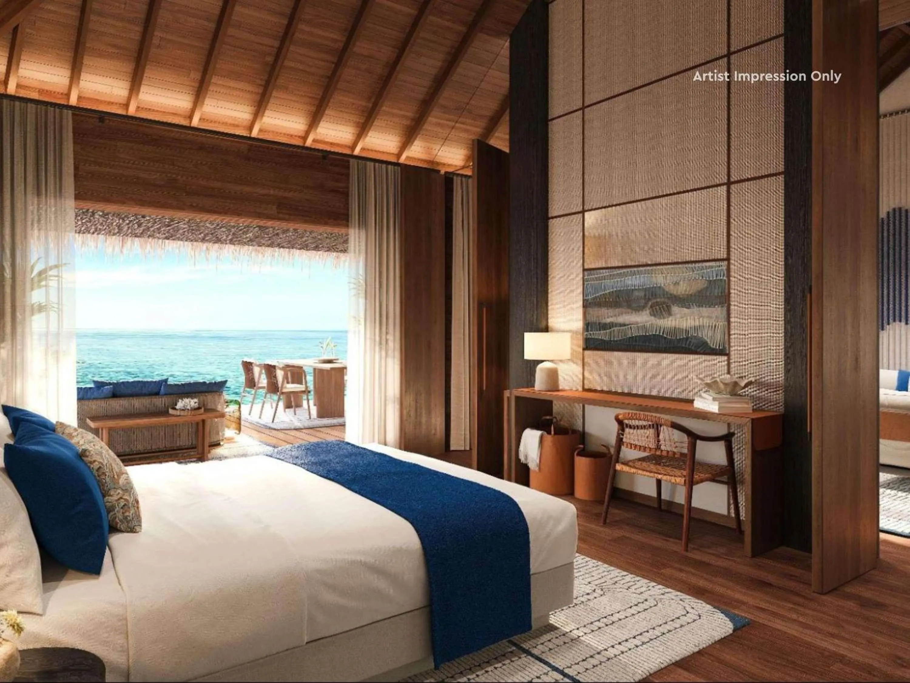Bedroom, Bed in V Villas Maldives at Mirihi - MGallery Collection