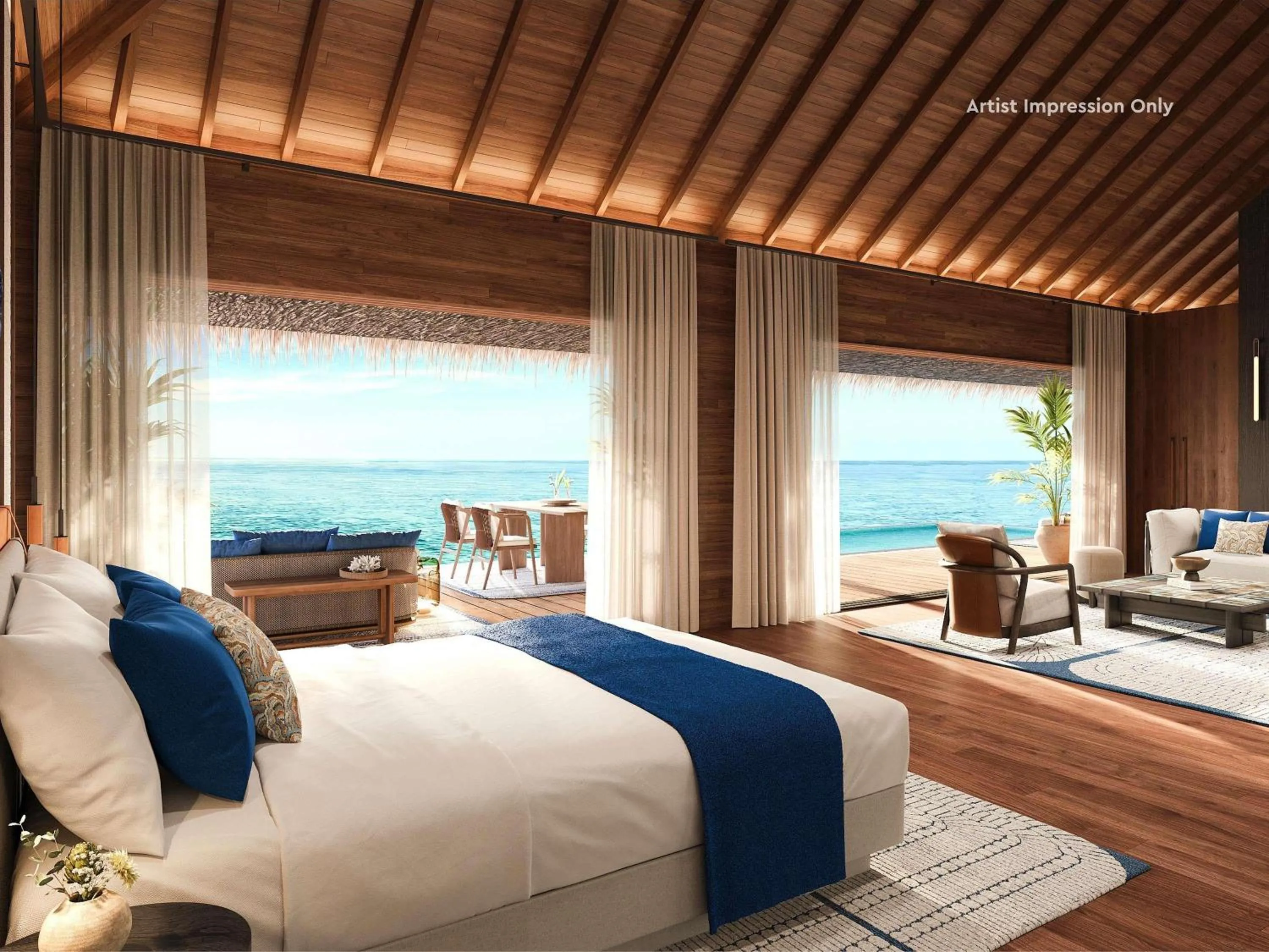 Bedroom, Bed in V Villas Maldives at Mirihi - MGallery Collection