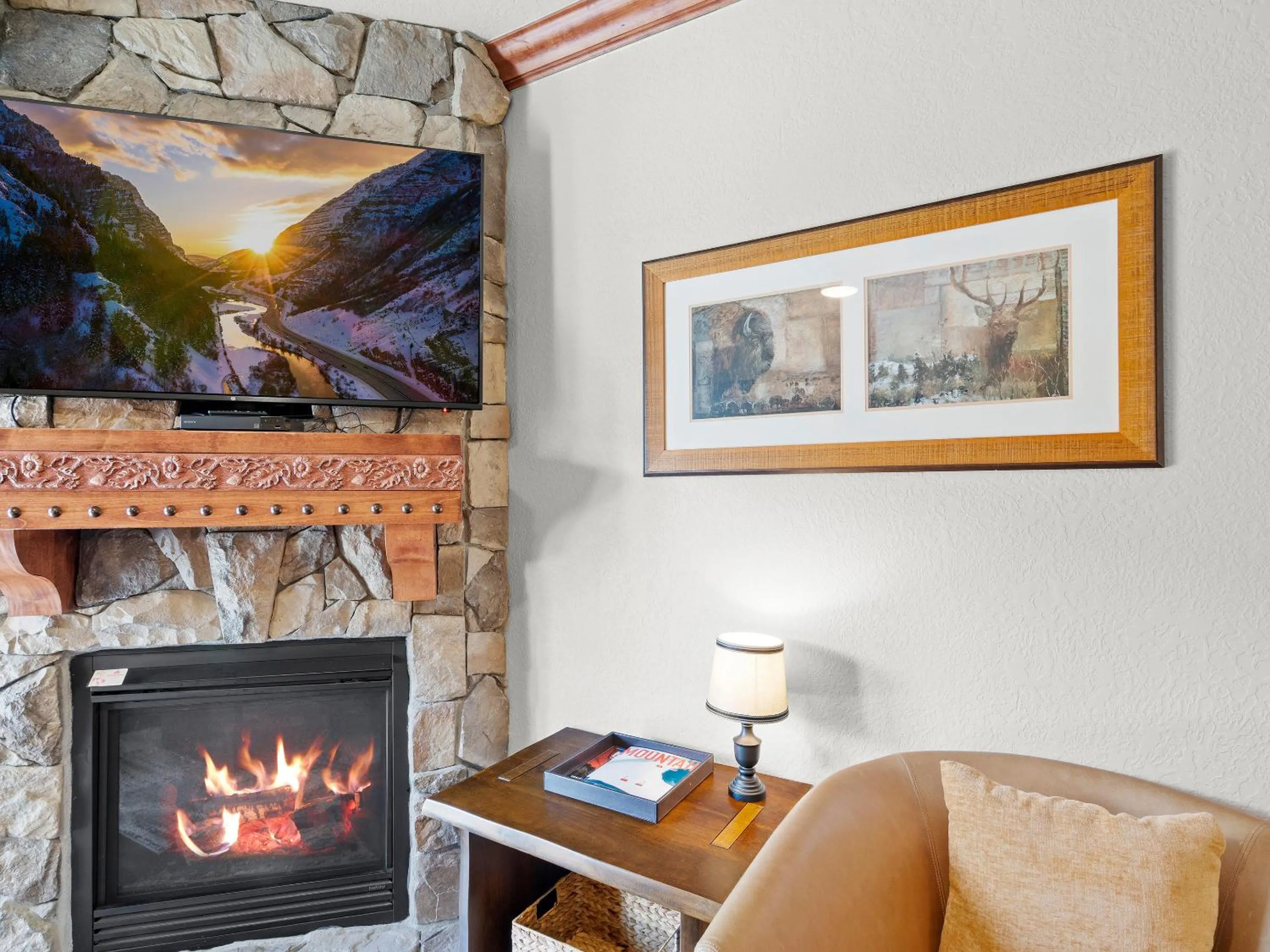 fireplace in Canyons Village Condos by All Seasons Resort Lodging