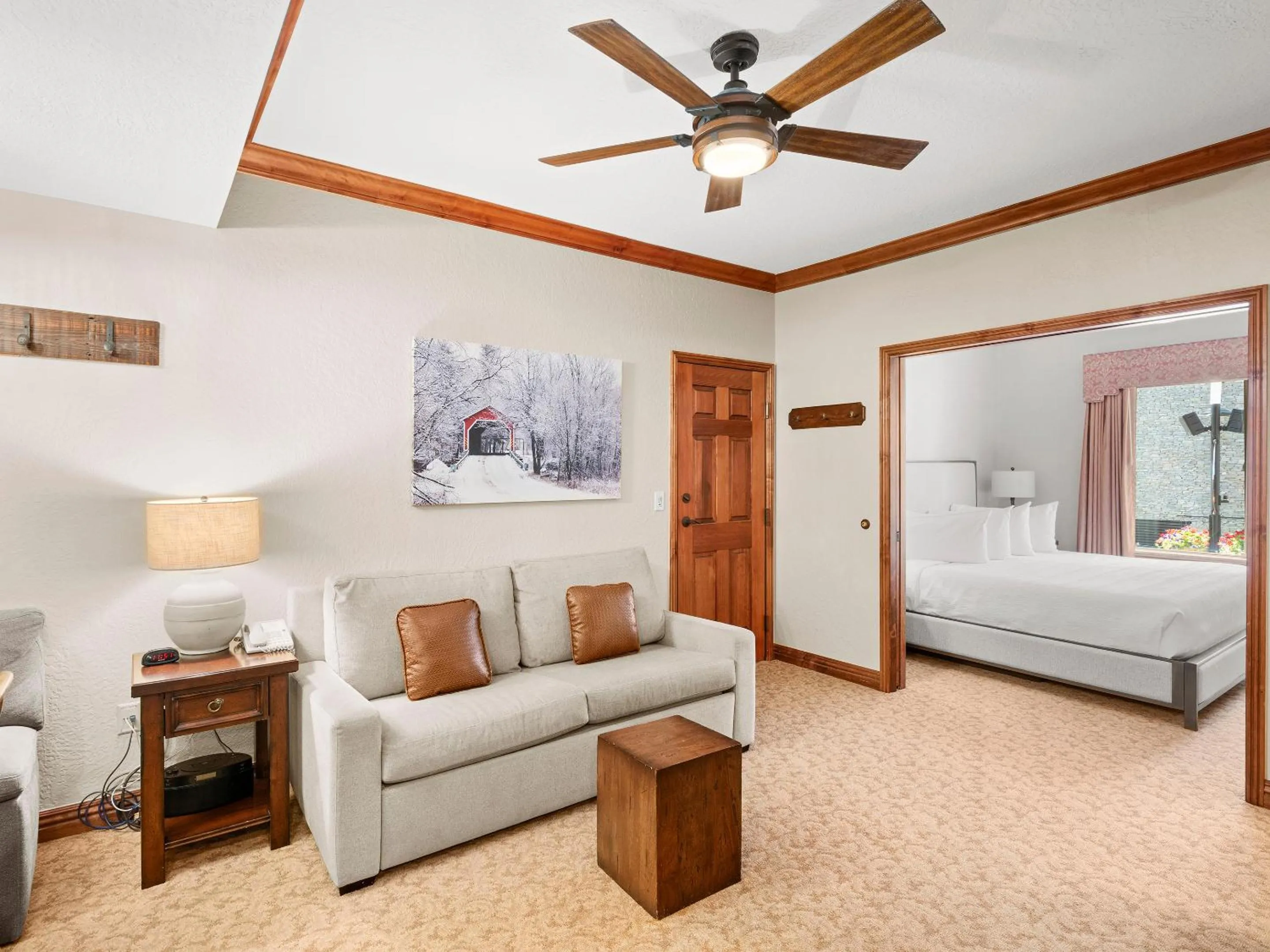 Living room, Bed in Canyons Village Condos by All Seasons Resort Lodging