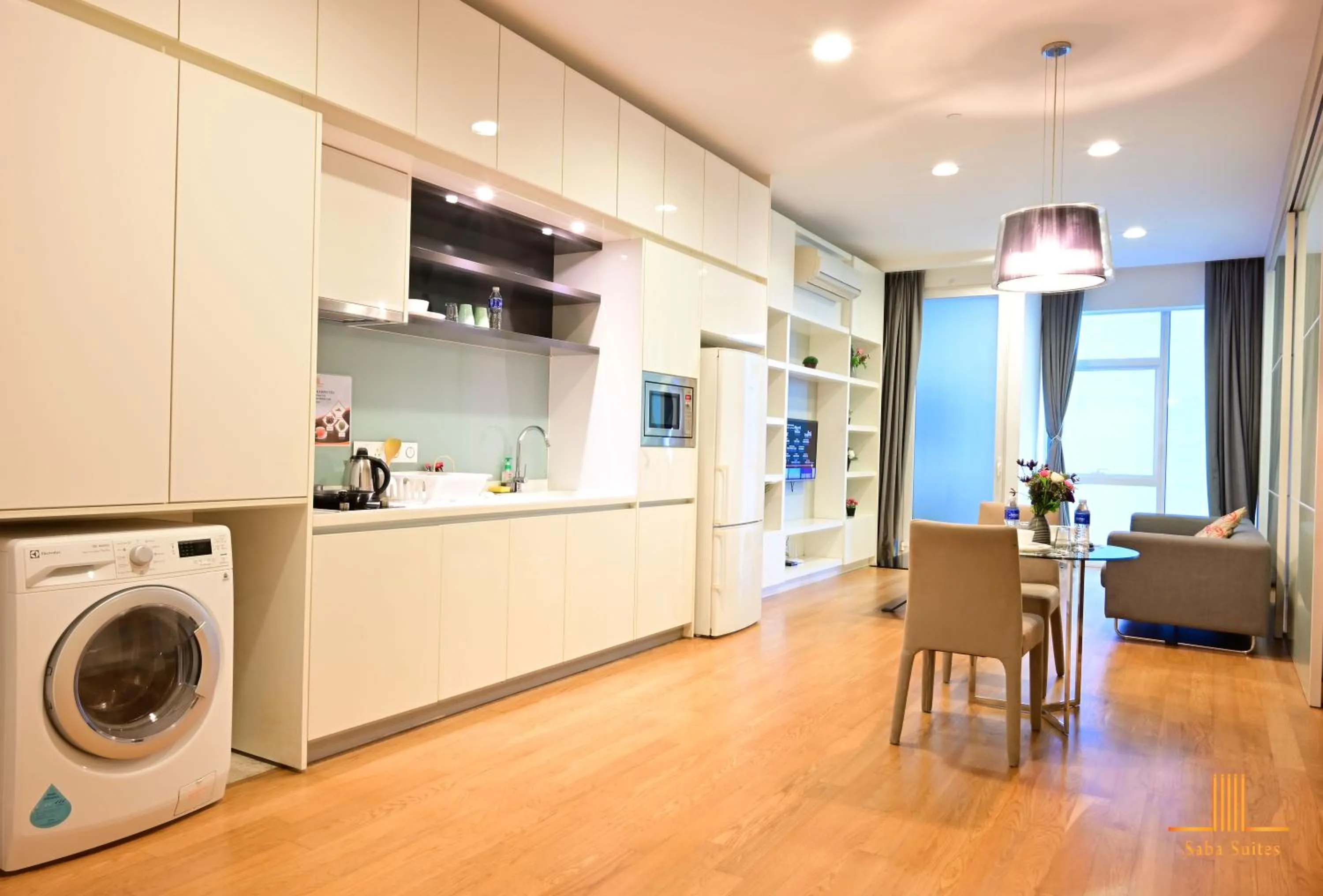 Living room, Kitchen/Kitchenette in Saba Suites at Platinum KLCC Bukit Bintang Kuala Lumpur