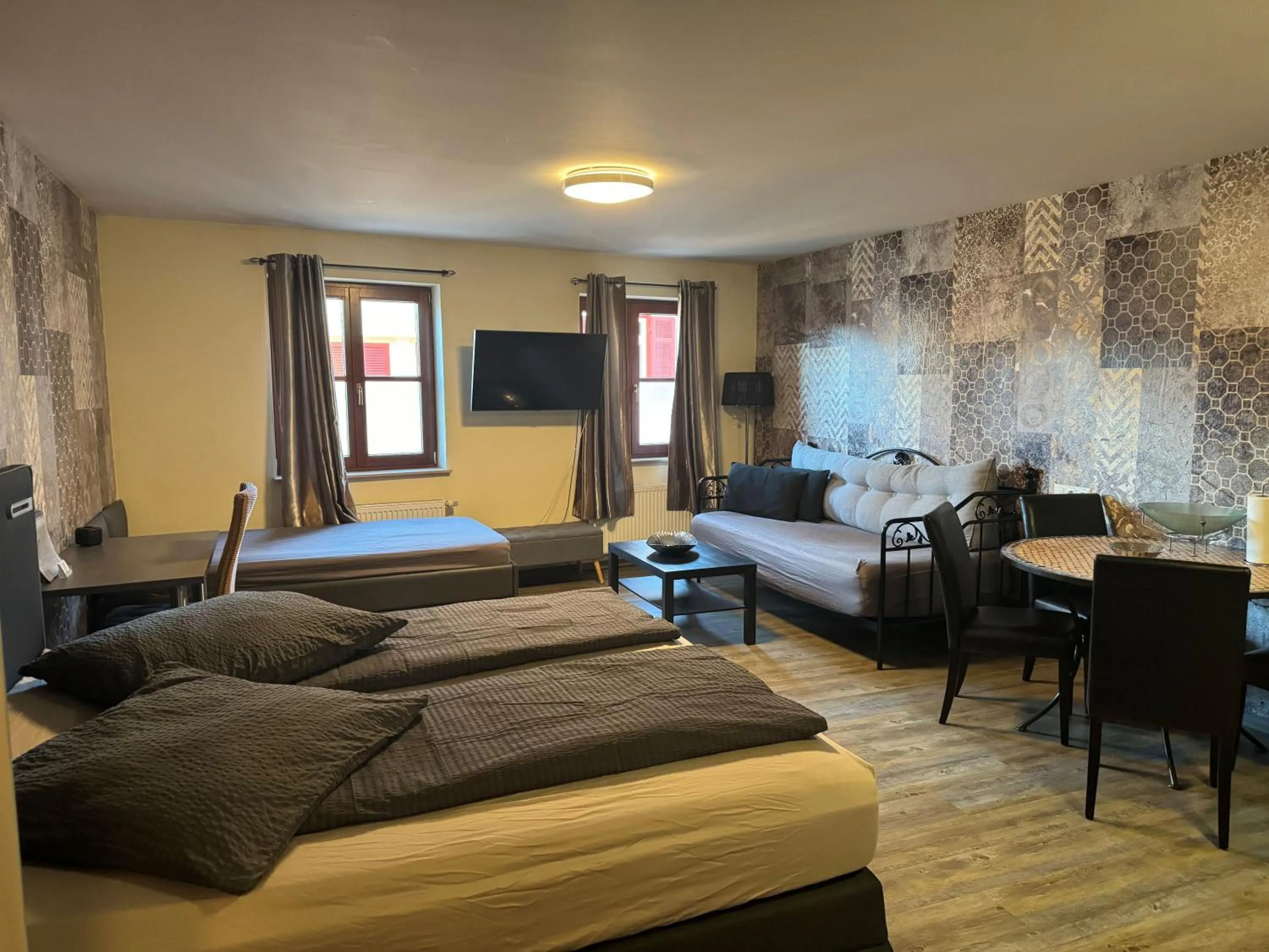 Bed in Hotel Mythos "rooms with kitchenette- apartments with kitchen"