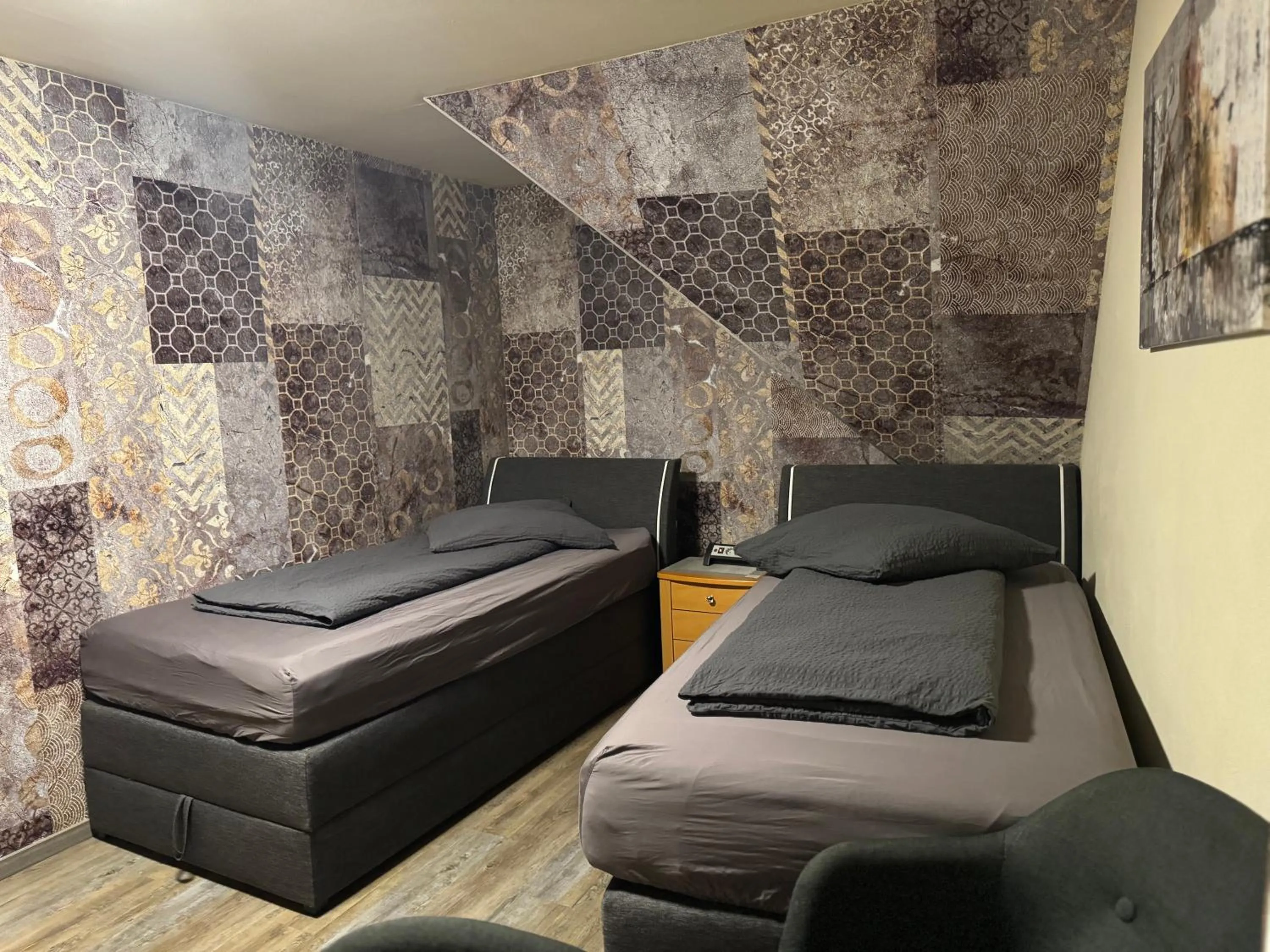 Bed in Hotel Mythos "rooms with kitchenette- apartments with kitchen"