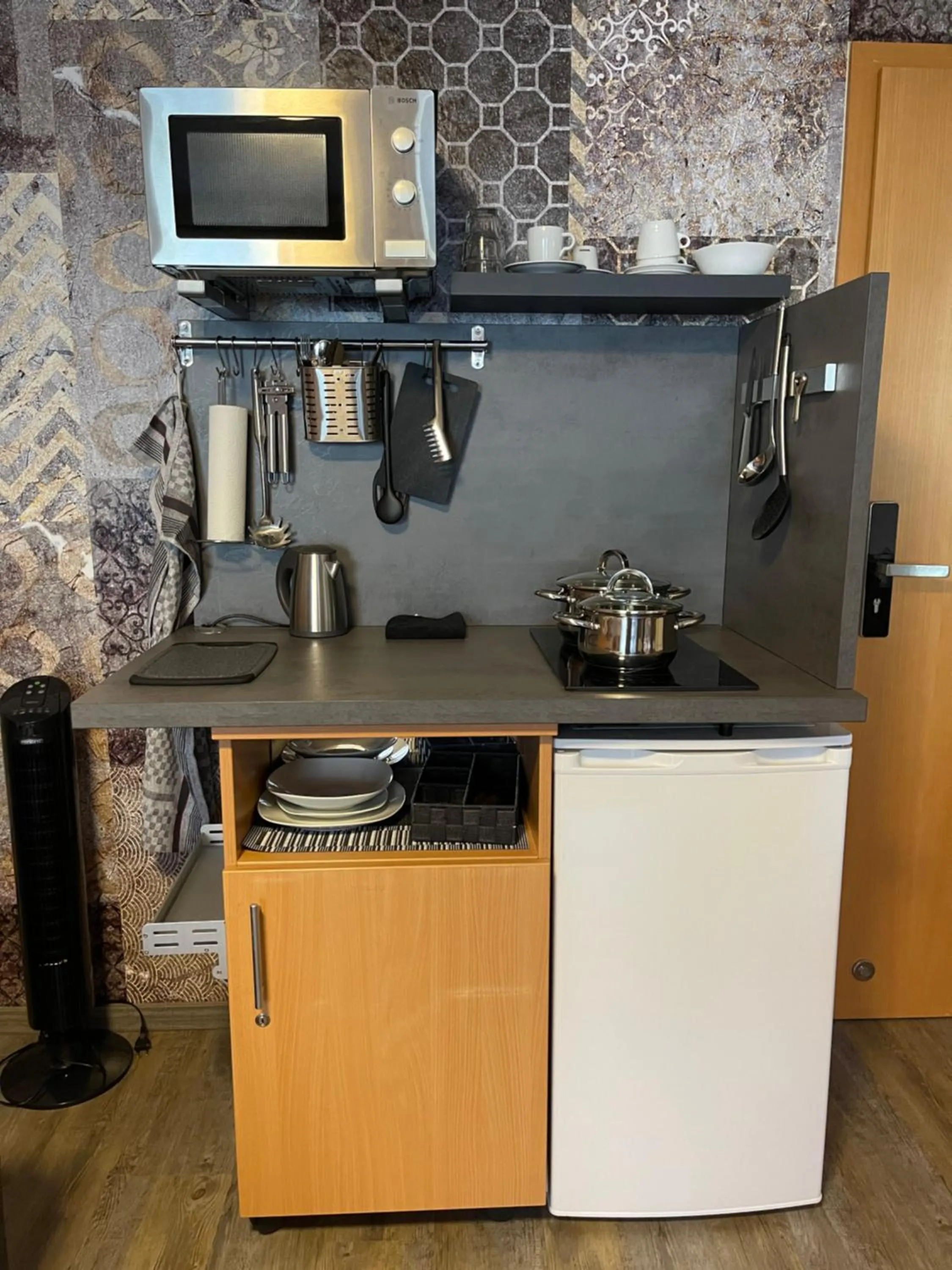 Kitchen or kitchenette in Hotel Mythos "rooms with kitchenette- apartments with kitchen"