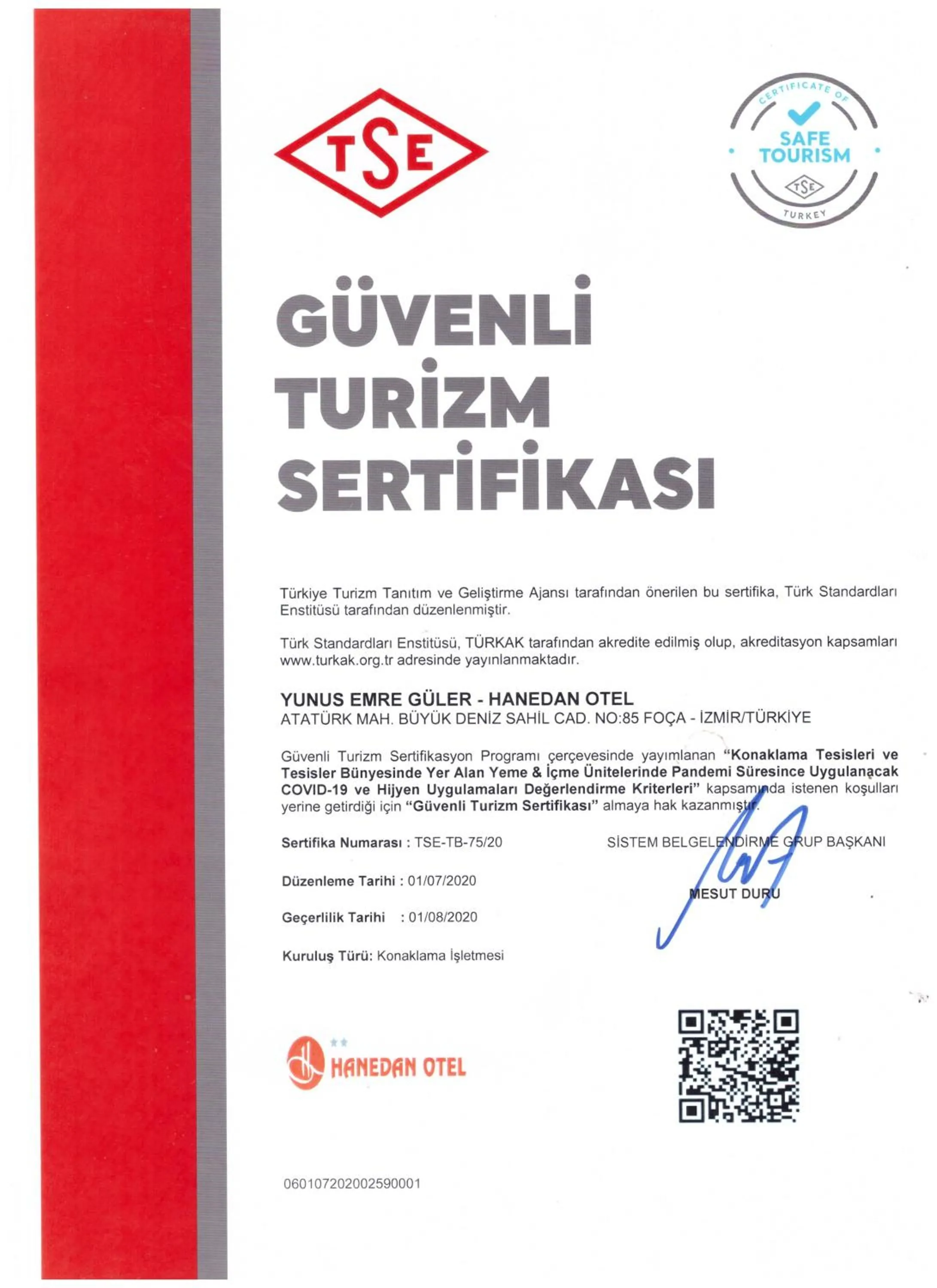 Logo/Certificate/Sign in Hanedan Otel Foca Izmir
