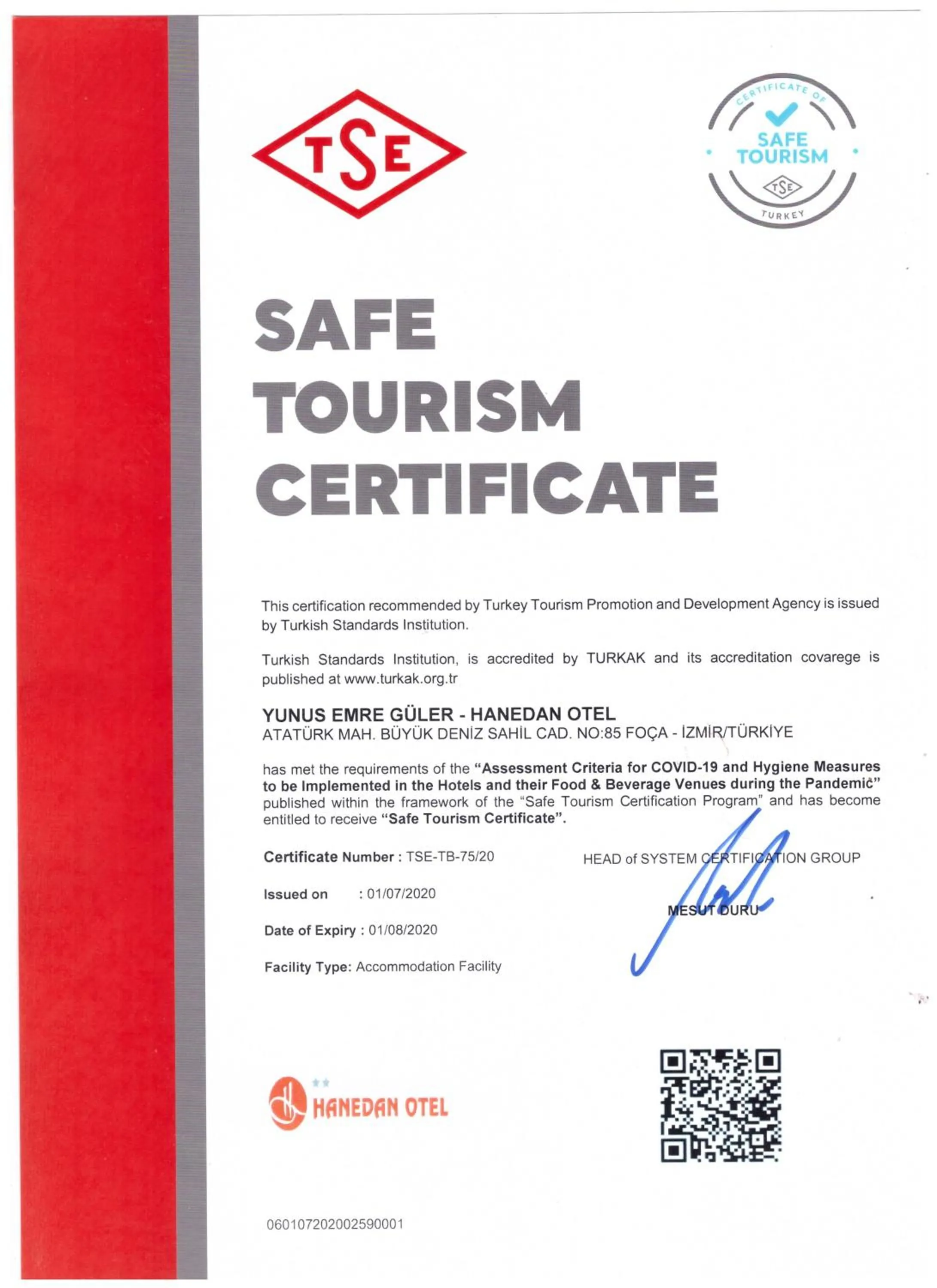 Logo/Certificate/Sign in Hanedan Otel Foca Izmir