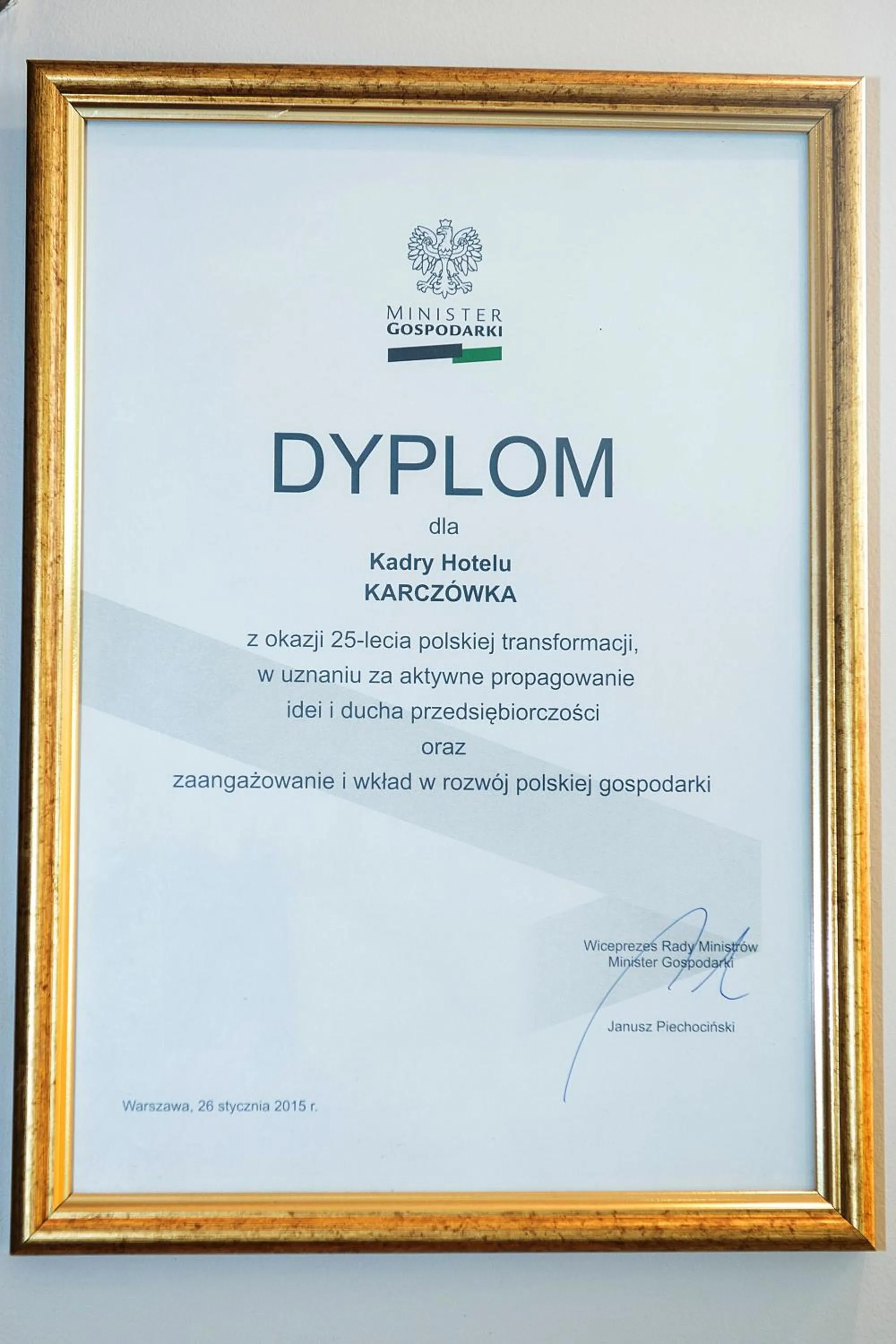 Certificate/Award in Hotel Karczówka
