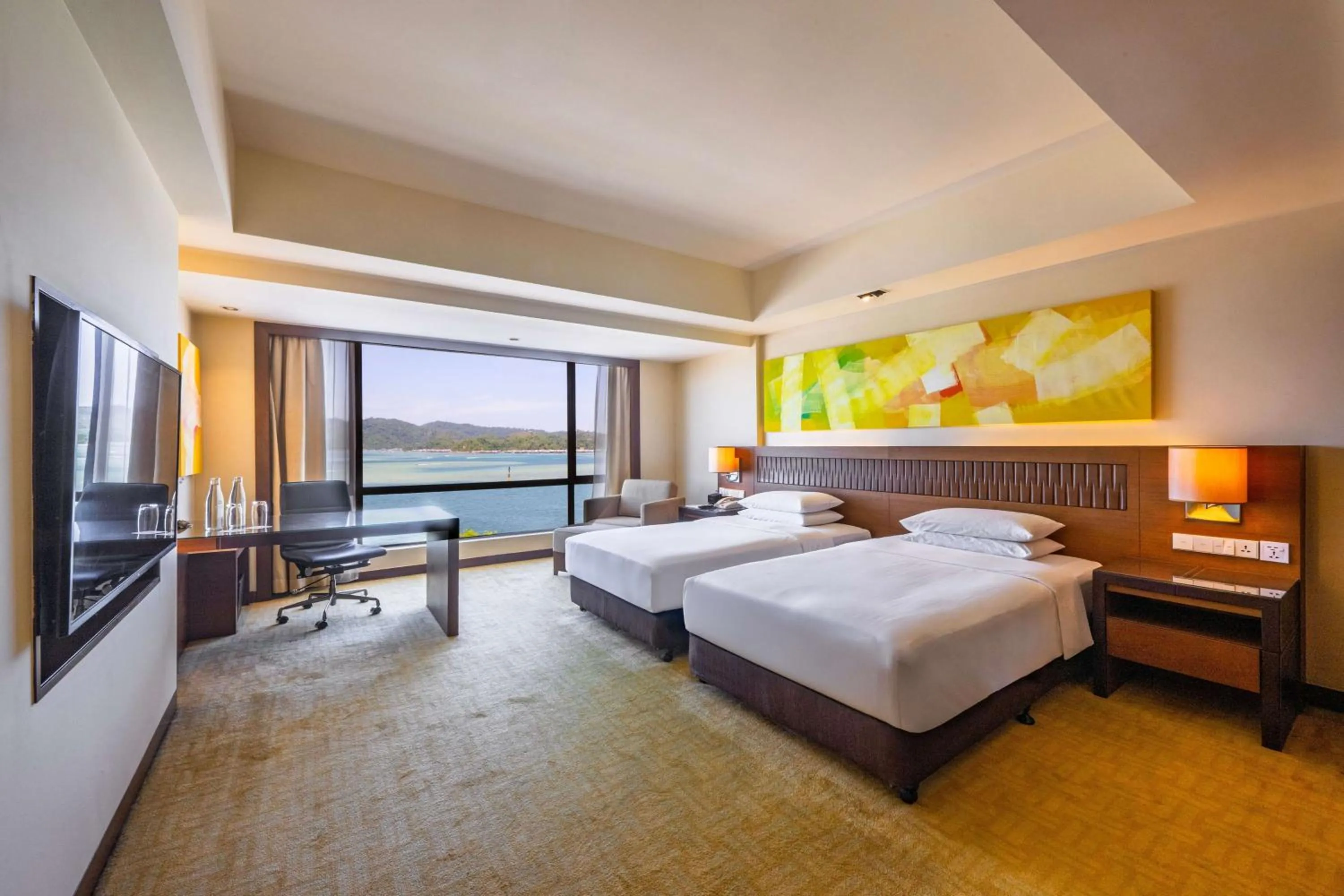 View (from property/room), Bed in Hyatt Regency Kinabalu