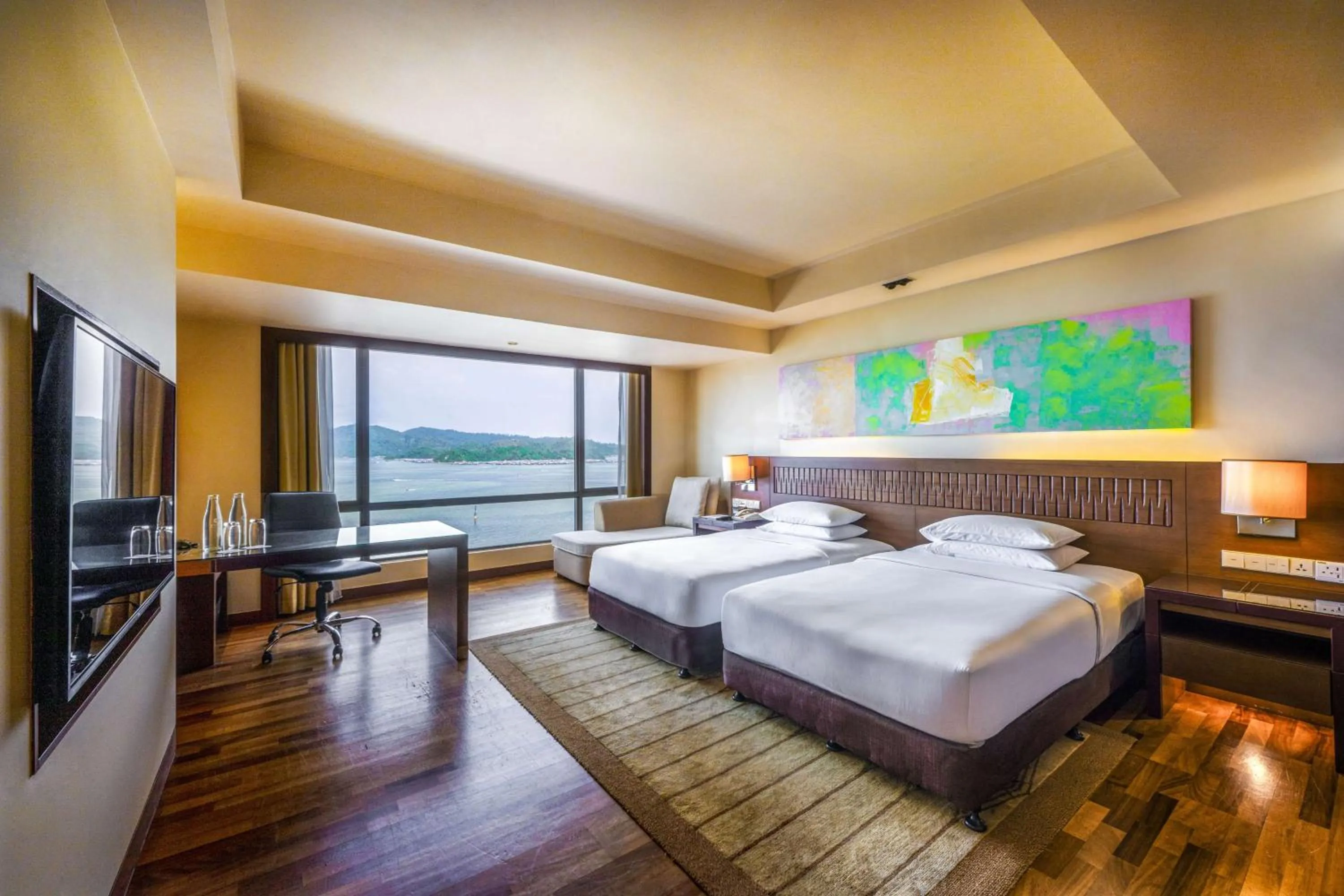 View (from property/room), Bed in Hyatt Regency Kinabalu