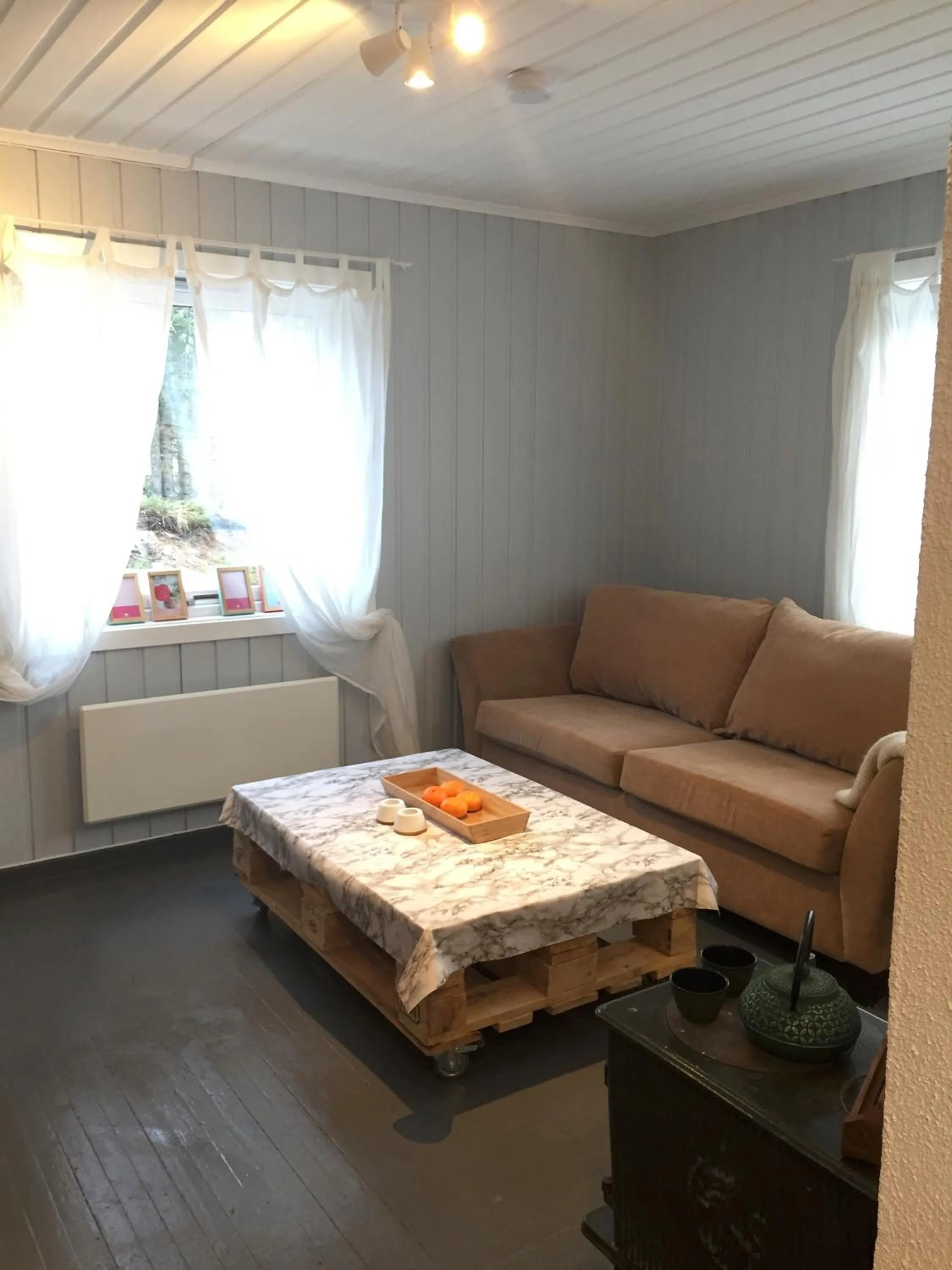 Living room in Koselig Hytte i Hemsedal with outdoor Sauna