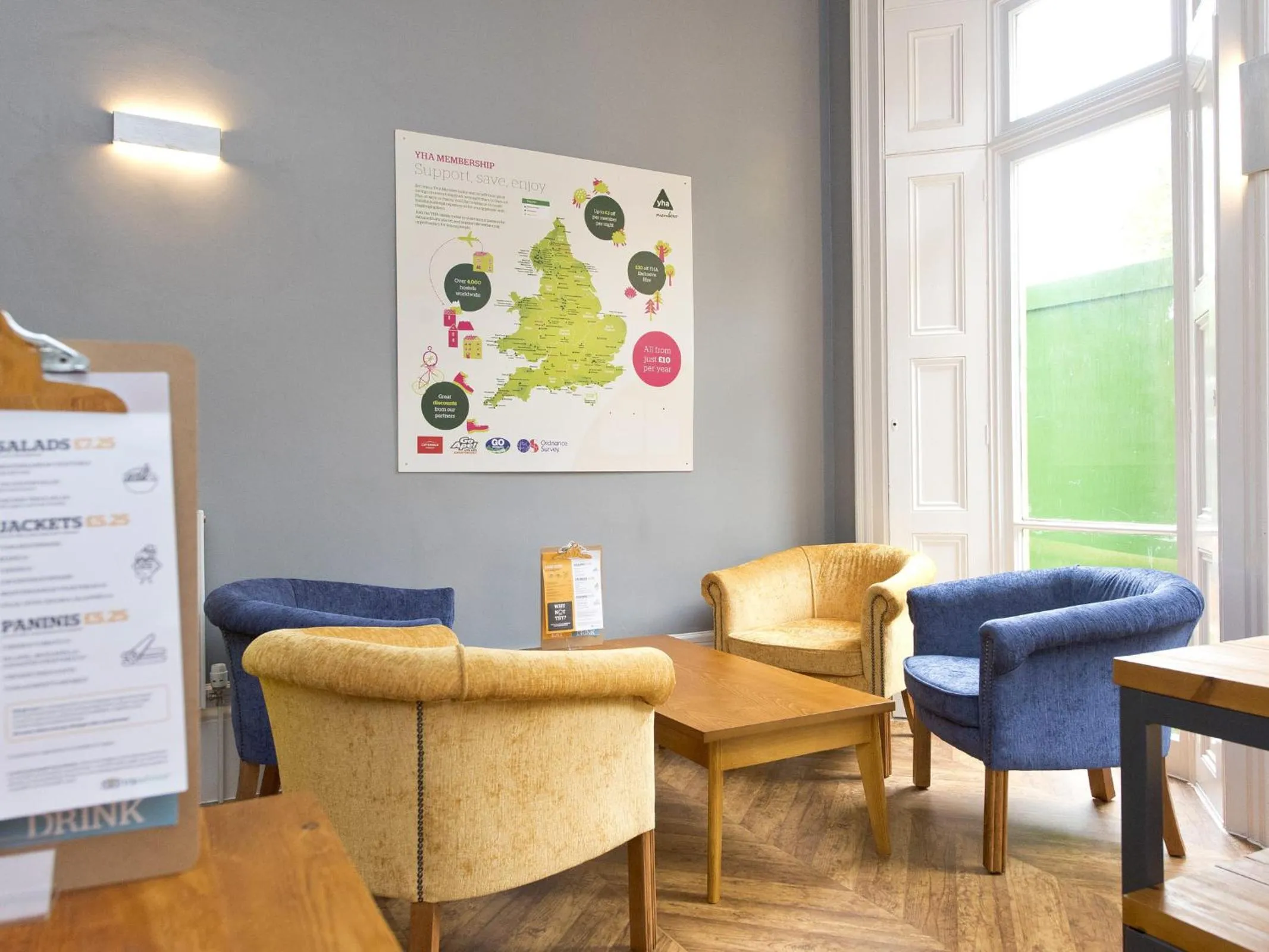 Seating area in YHA Bath