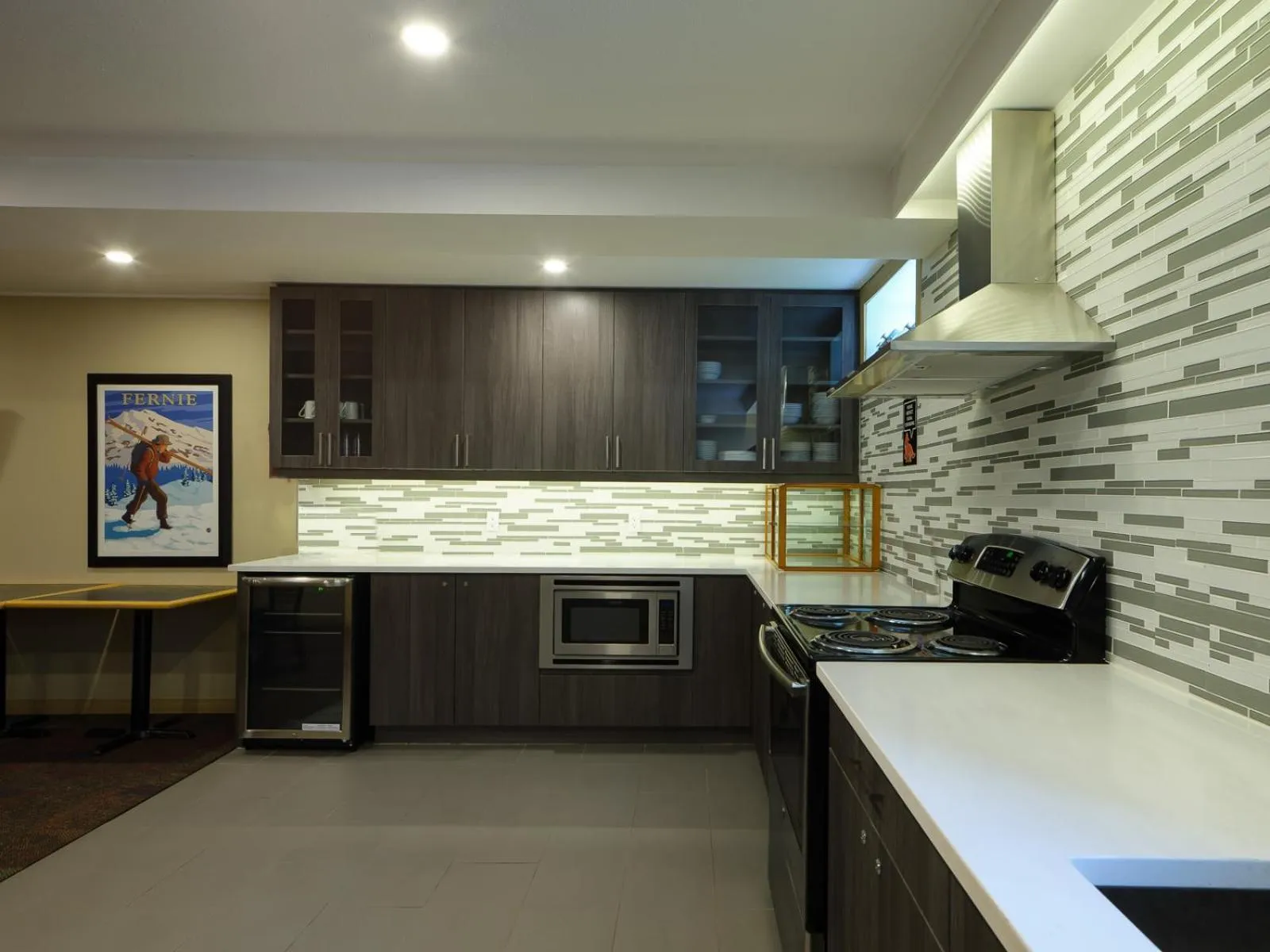 Communal kitchen in Fernie Fox Hotel