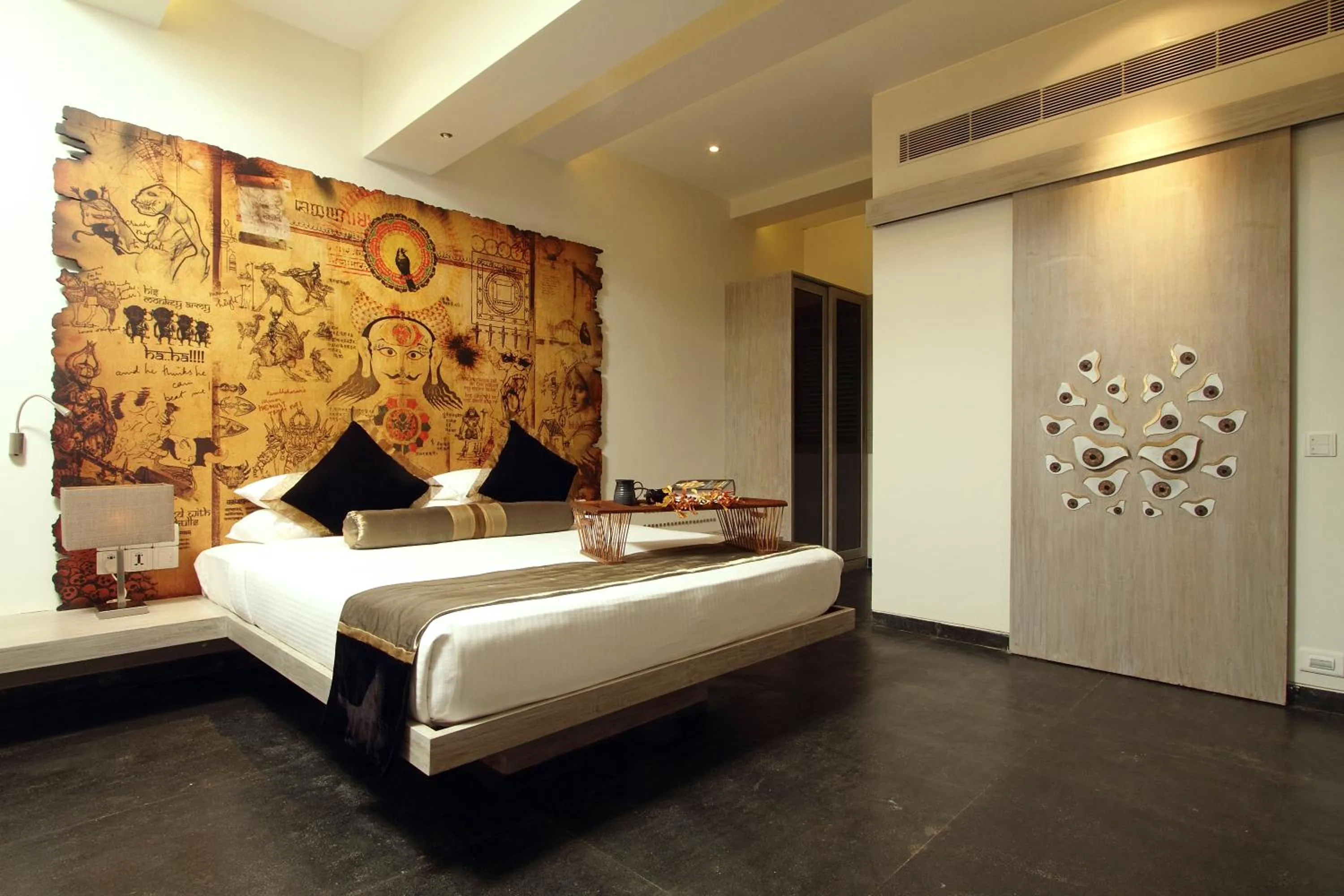 Decorative detail, Bed in Le Sutra Hotel, Khar, Mumbai