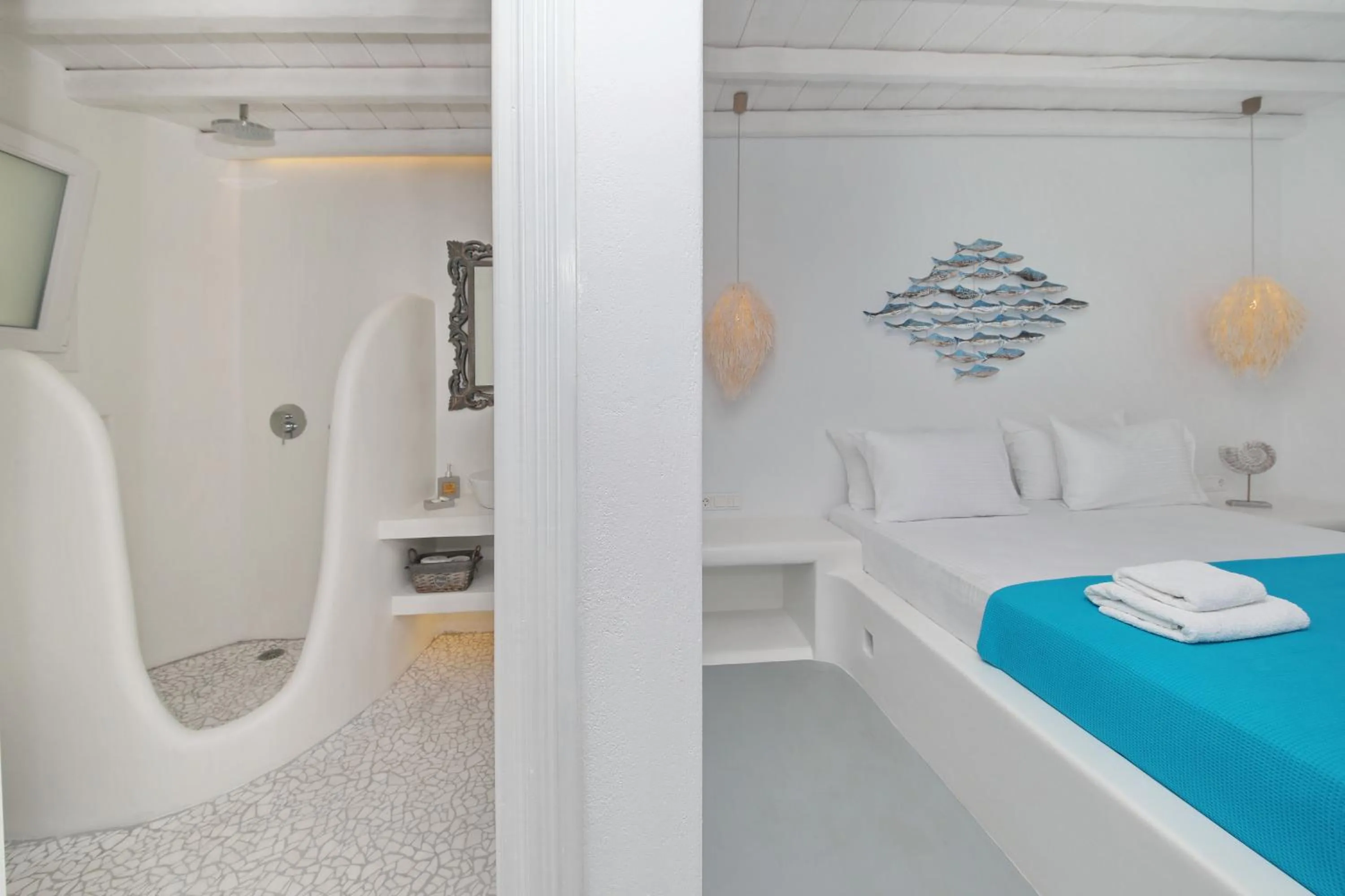 Bathroom, Bed in Evlalia Studios & Villas